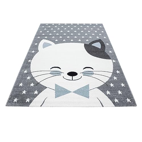 Stilvoll Günstig by ELMM Kinder Teppich Kinderzimmer für Jungs und Mädchen weich Niedliches Katzen Design bunt aus Regenbogen Fußball UVM. aus Polypropylen