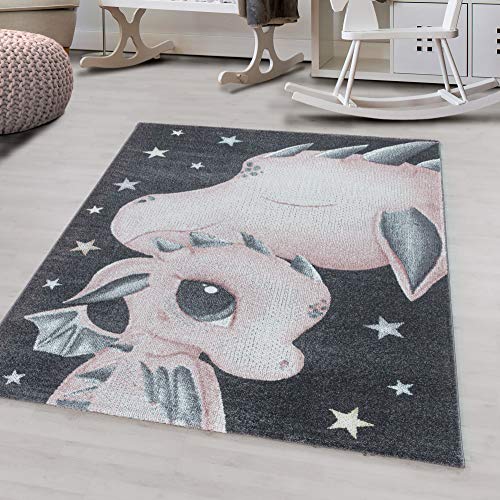 Kinder-Teppich rosa und blau Drachen Design niedlich