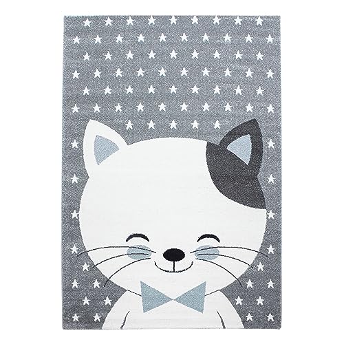 Stilvoll Günstig by ELMM Kinder Teppich Kinderzimmer für Jungs und Mädchen weich Niedliches Katzen Design bunt aus Regenbogen Fußball UVM. aus Polypropylen