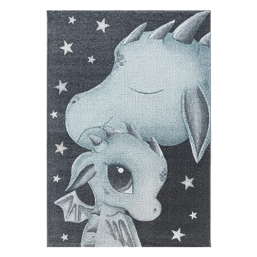 Kinder-Teppich rosa und blau Drachen Design niedlich