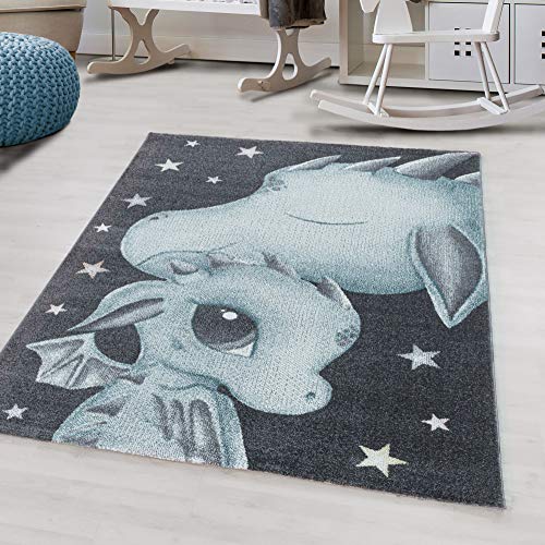Kinder-Teppich rosa und blau Drachen Design niedlich
