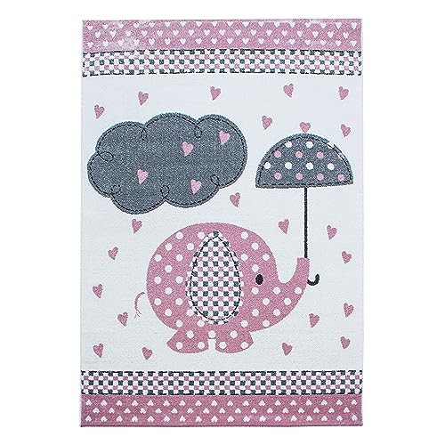 Kinder-Teppich niedlicher Elefant in blau und rosa