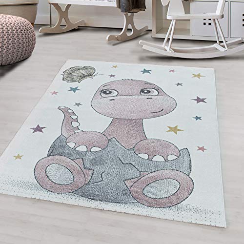 Stilvoll Günstig by ELMM Kinder Teppich Kinderzimmer für Jungs und Mädchen weich Dinosaurier Design bunt aus Regenbogen Fußball UVM. aus Polypropylen