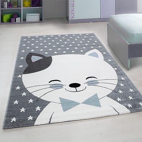 Stilvoll Günstig by ELMM Kinder Teppich Kinderzimmer für Jungs und Mädchen weich Niedliches Katzen Design bunt aus Regenbogen Fußball UVM. aus Polypropylen