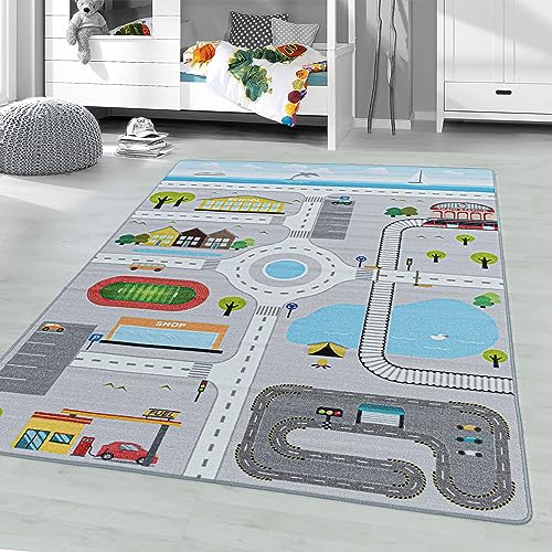 Stilvoll Günstig by ELMM Kinder Teppich Kinderzimmer für Jungs und Mädchen weich Straßenteppich bunt aus Regenbogen Fußball UVM. aus Polyamid