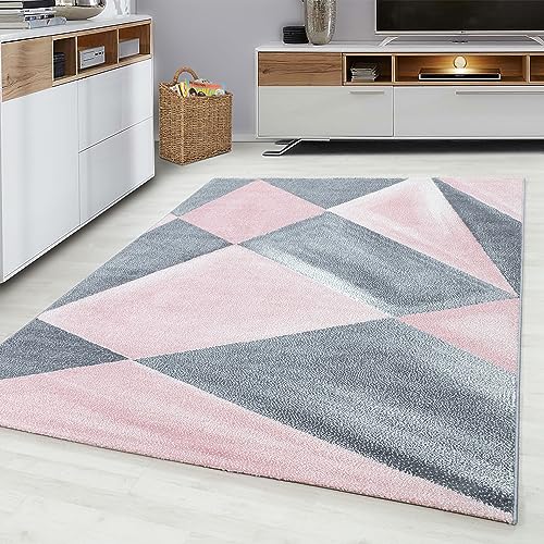 Kurzflor-Teppich modernes Design in blau und rosa