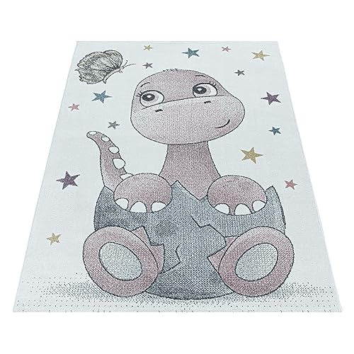 Stilvoll Günstig by ELMM Kinder Teppich Kinderzimmer für Jungs und Mädchen weich Dinosaurier Design bunt aus Regenbogen Fußball UVM. aus Polypropylen