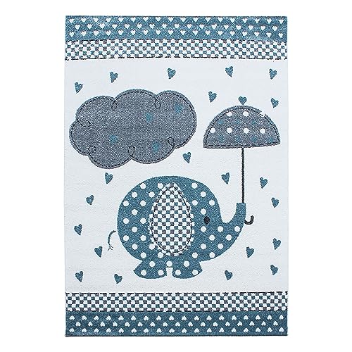 Kinder-Teppich niedlicher Elefant in blau und rosa