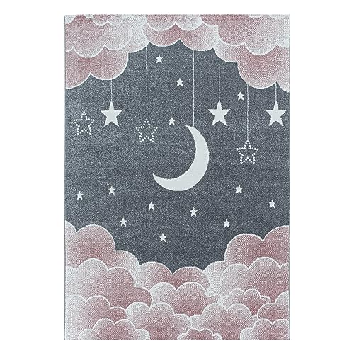 Kinder-Teppich Mond und Sterne Design in verschiedenen Farben