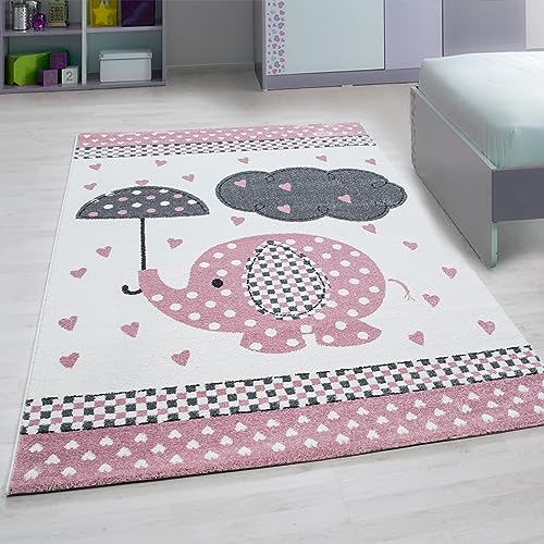 Kinder-Teppich niedlicher Elefant in blau und rosa