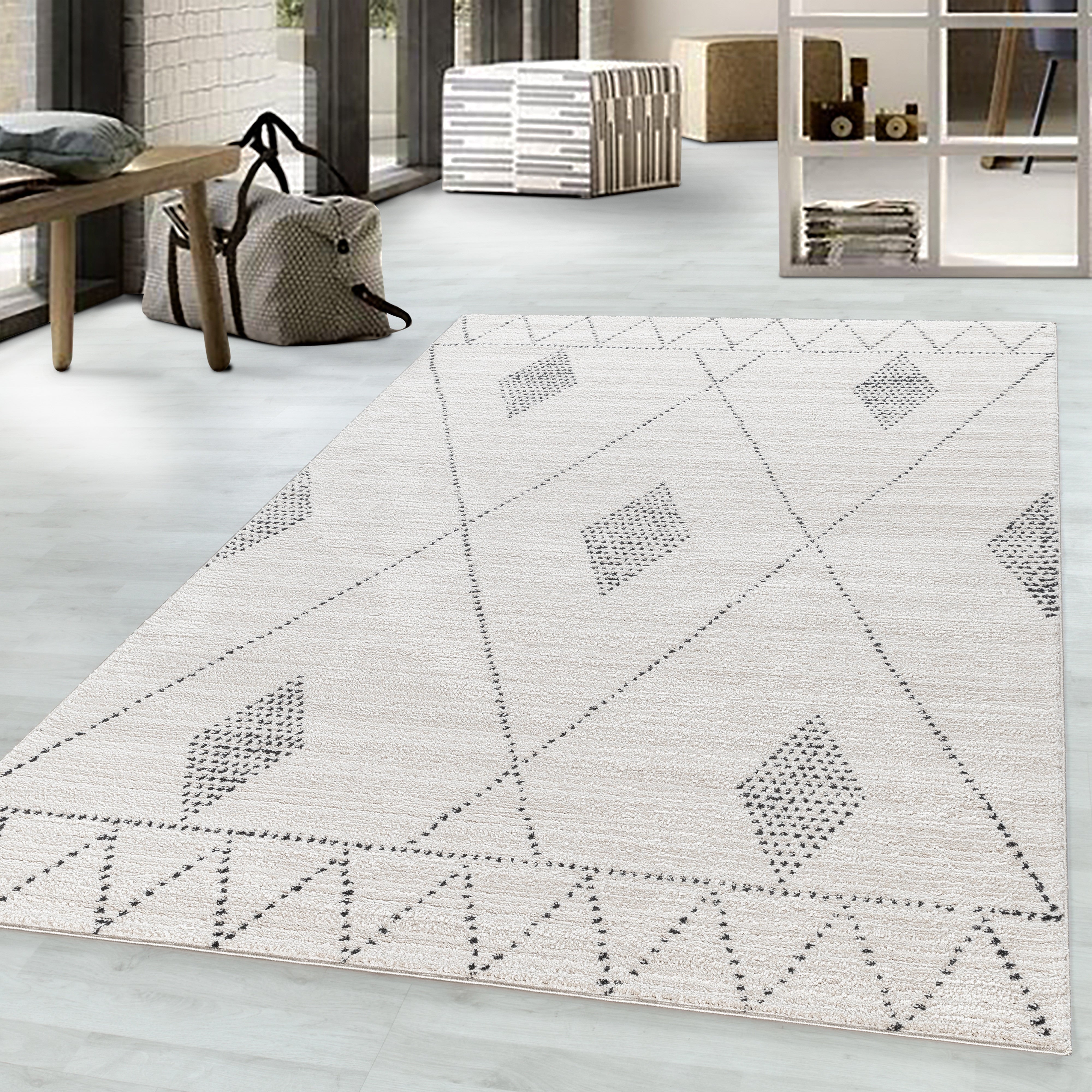 Kurzflor-Teppich im Berber-Design hell