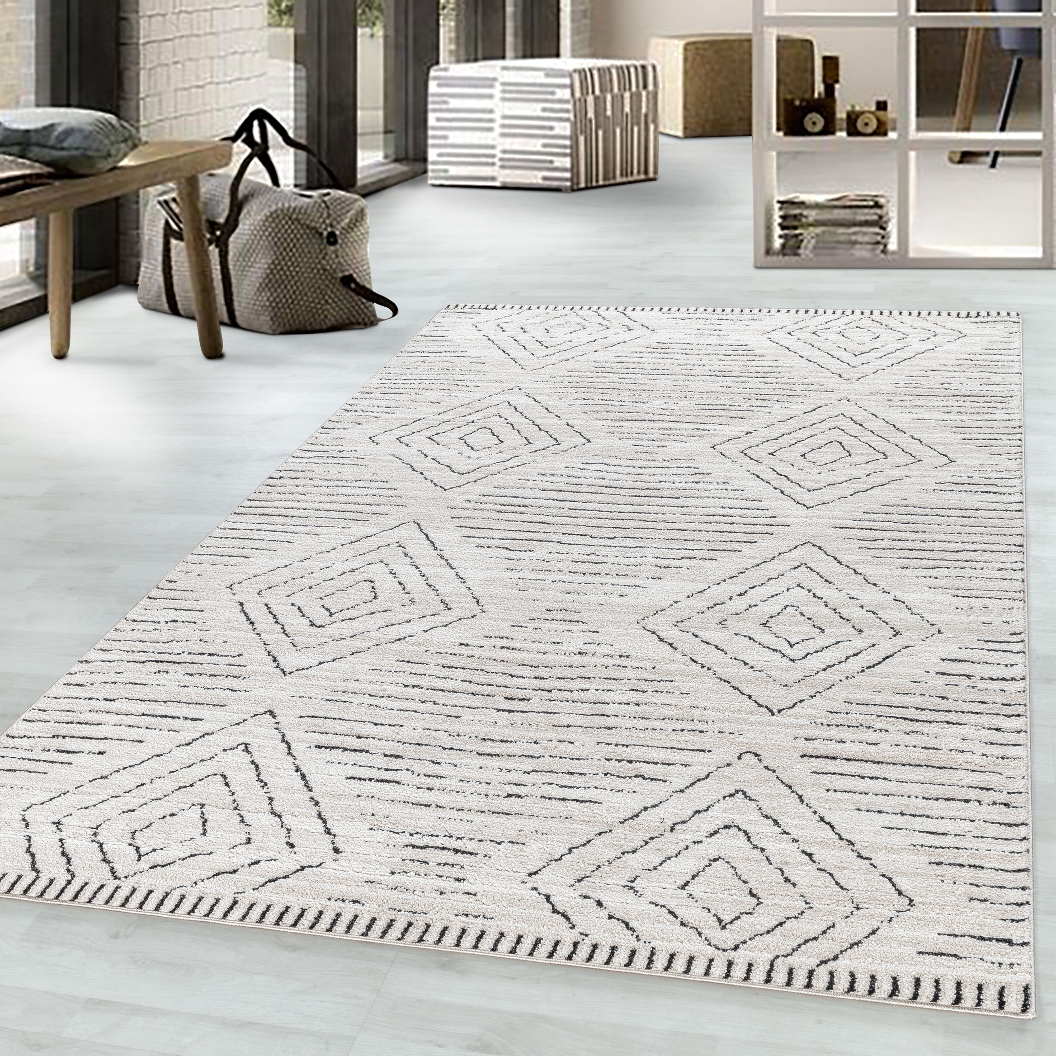 Kurzflor-Teppich Geometrisches Design creme