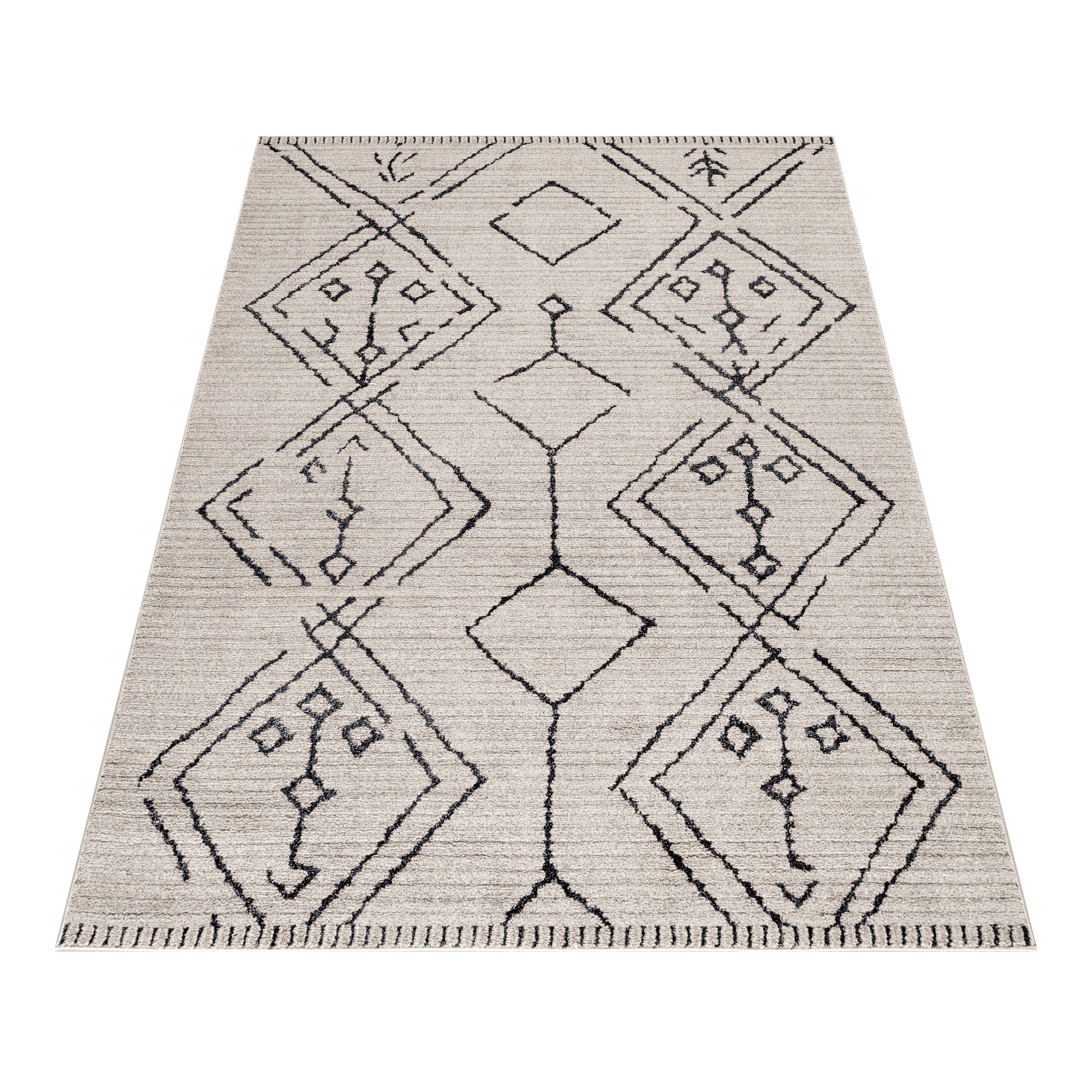 Kurzflor-Teppich im Boho-Design beige
