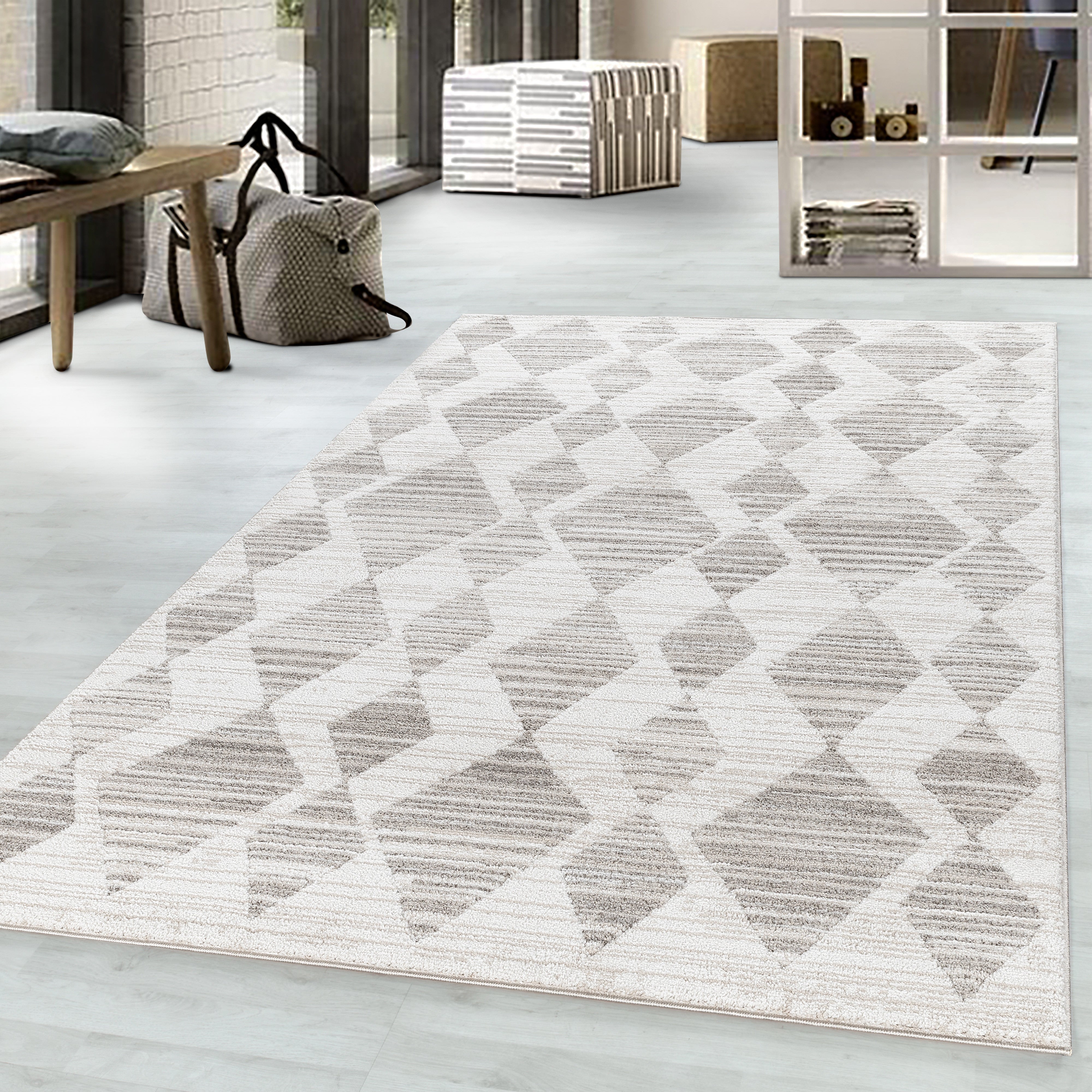 Kurzflor-Teppich modernes geometrisches-Design Creme