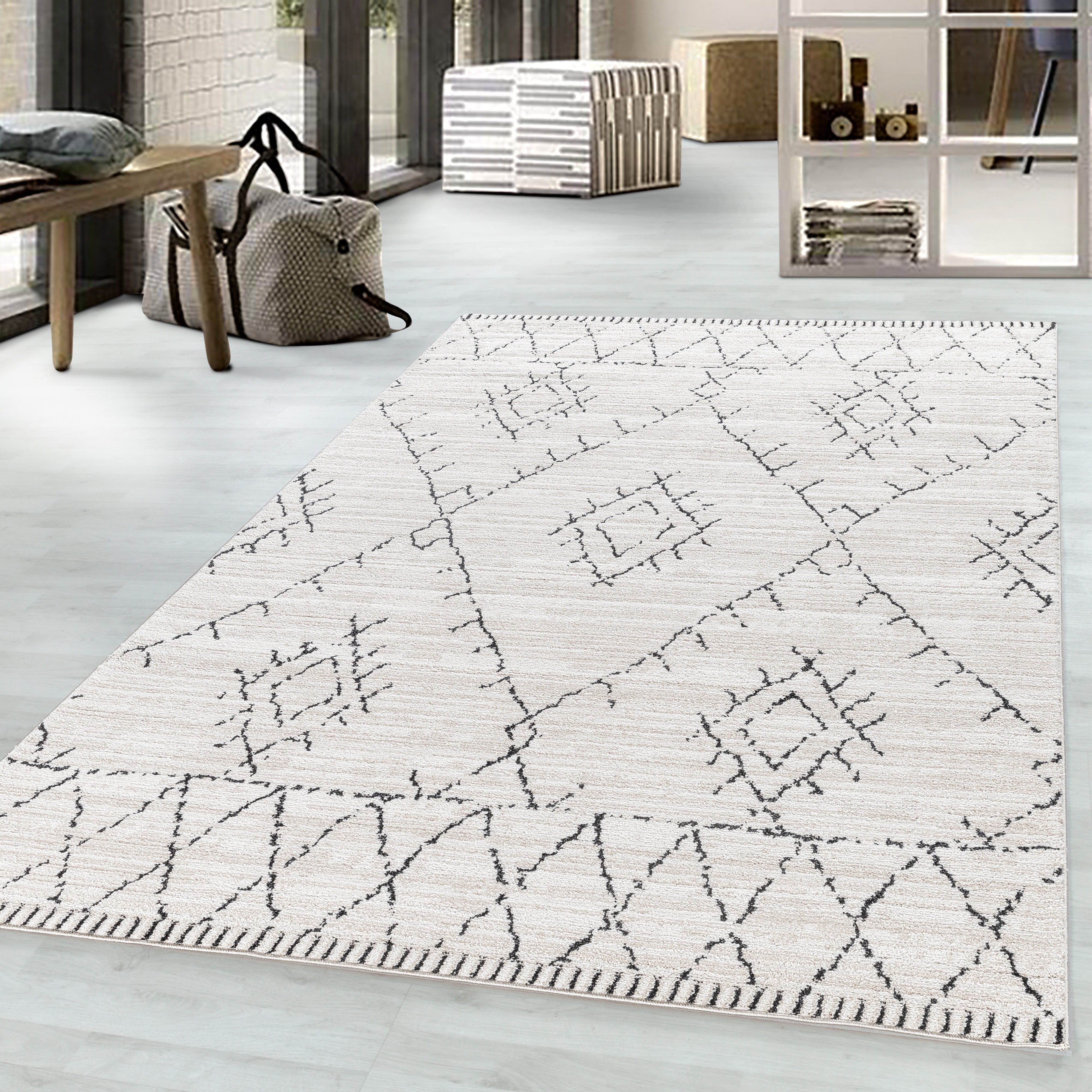 Kurzflor-Teppich im Berber-Design fürs Wohnzimmer