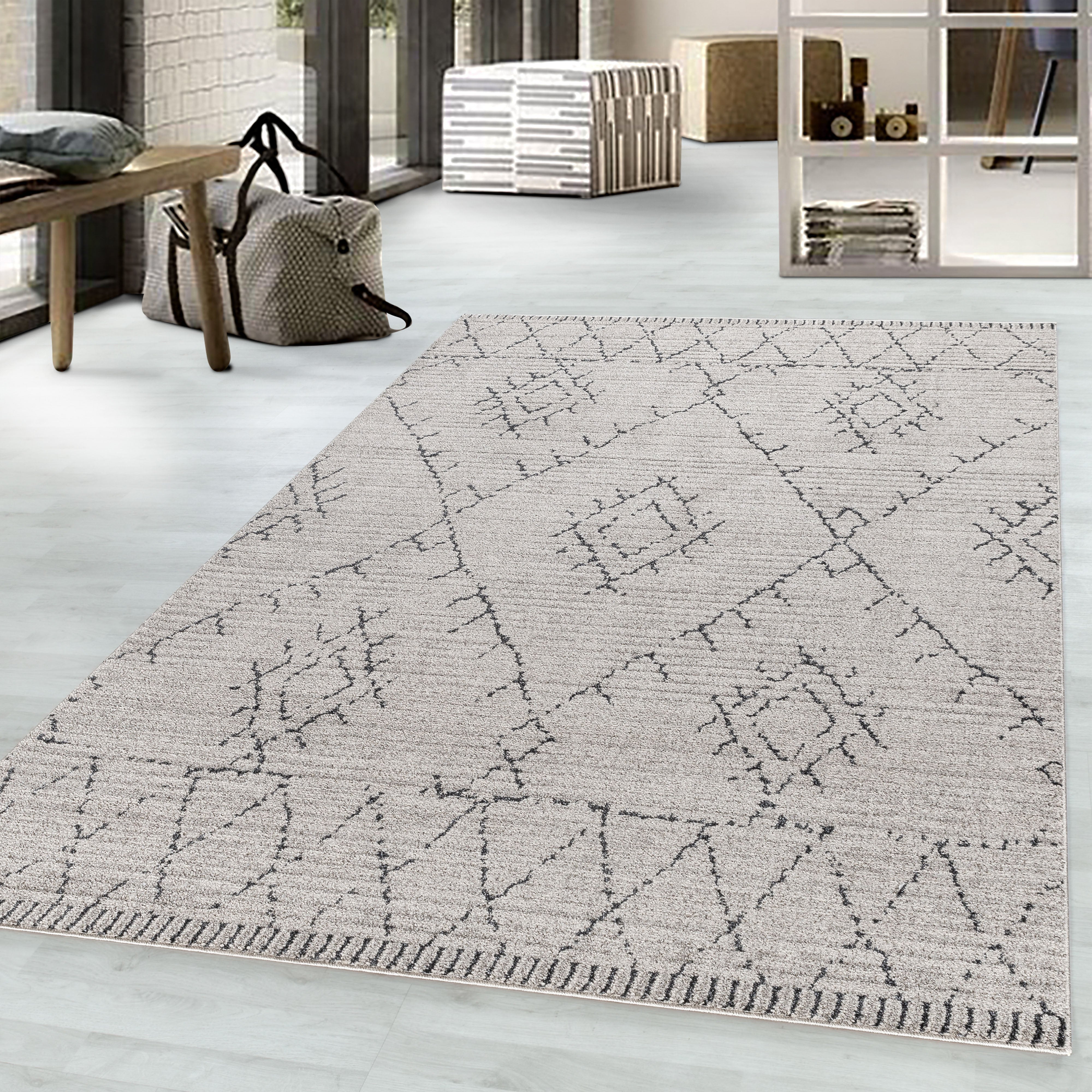 Kurzflor-Teppich im Berber-Design fürs Wohnzimmer