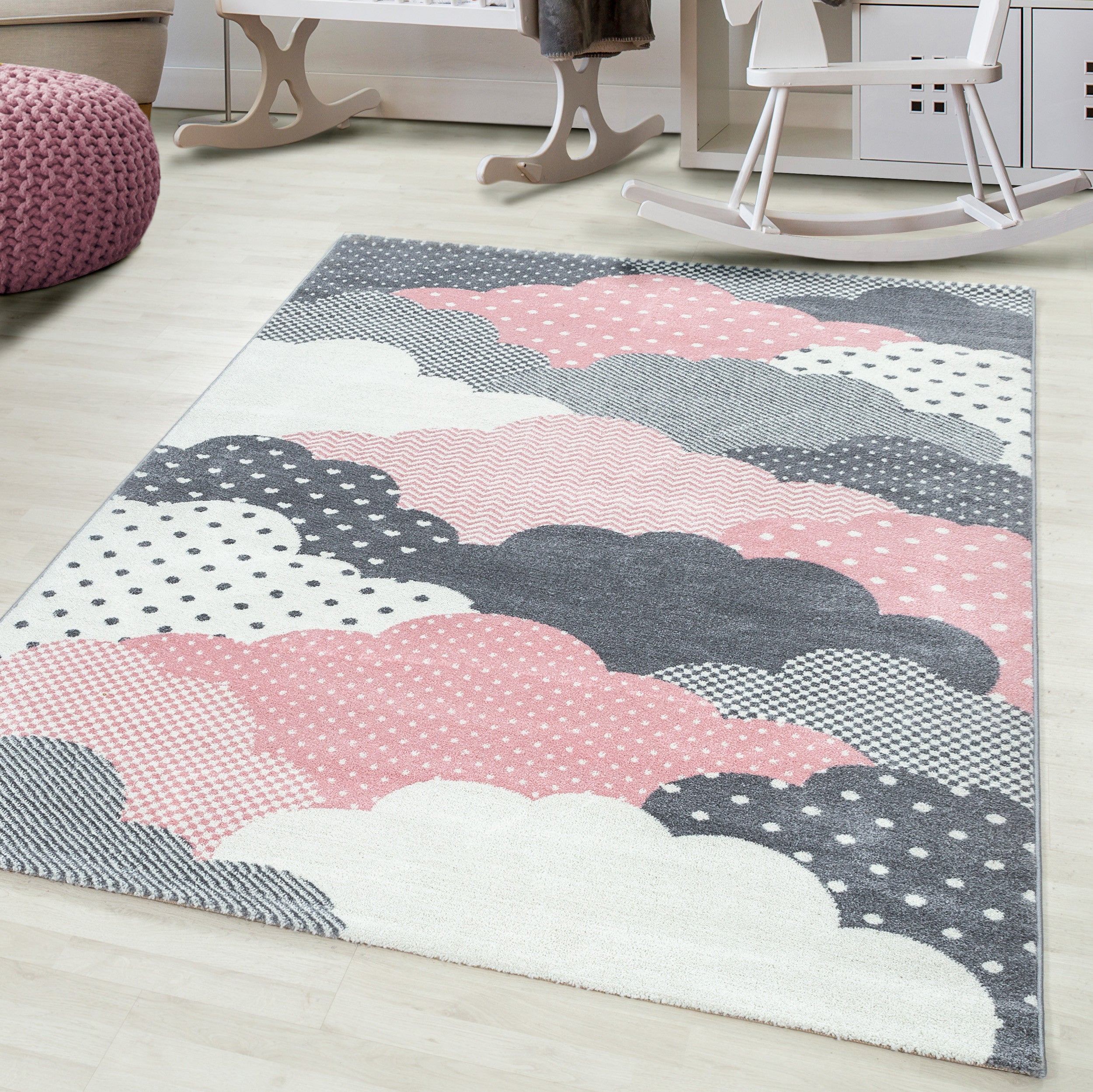 Kinder-Teppich Wolken Design in blau und rosa