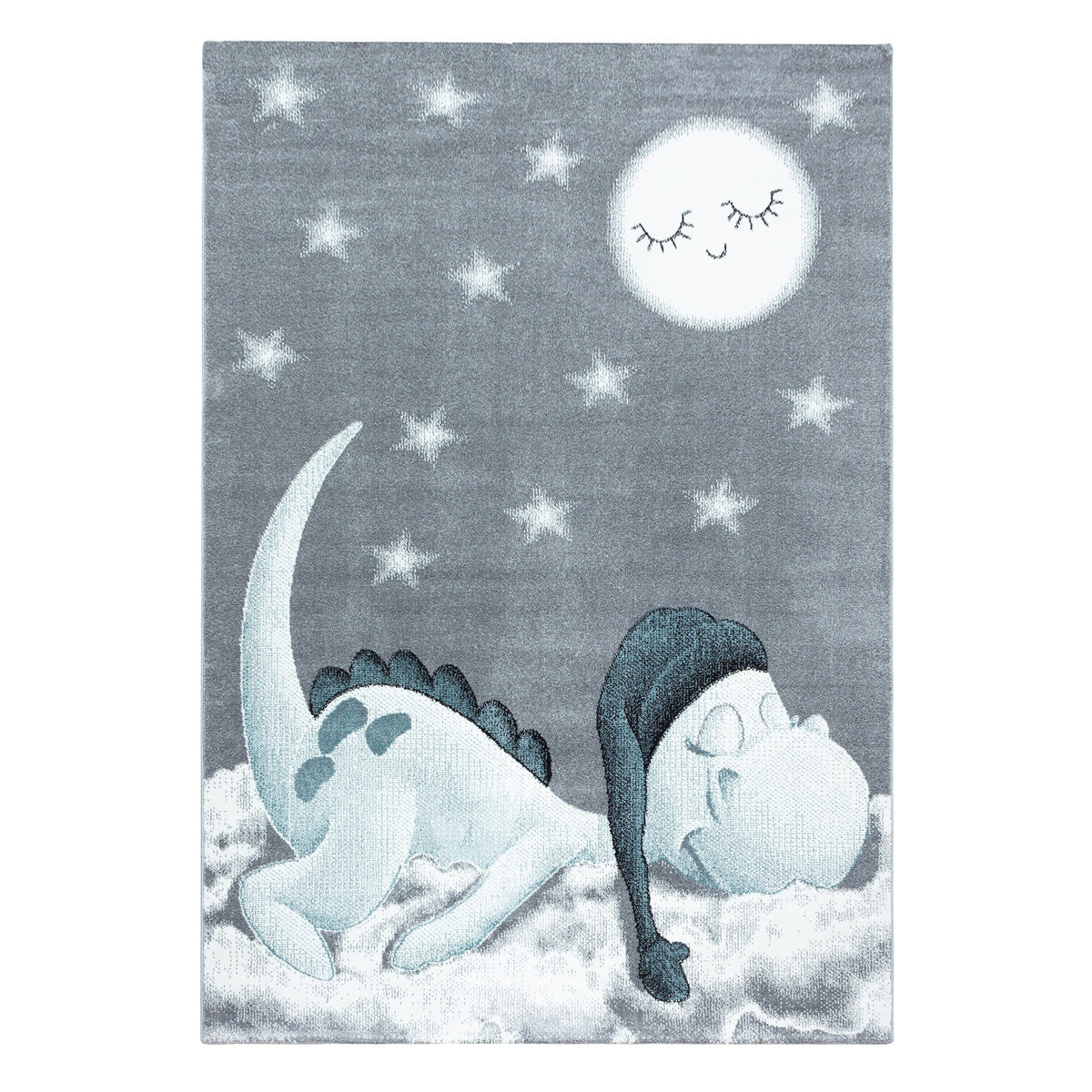 Kinder-Teppich blau im Dino Design auch in rund