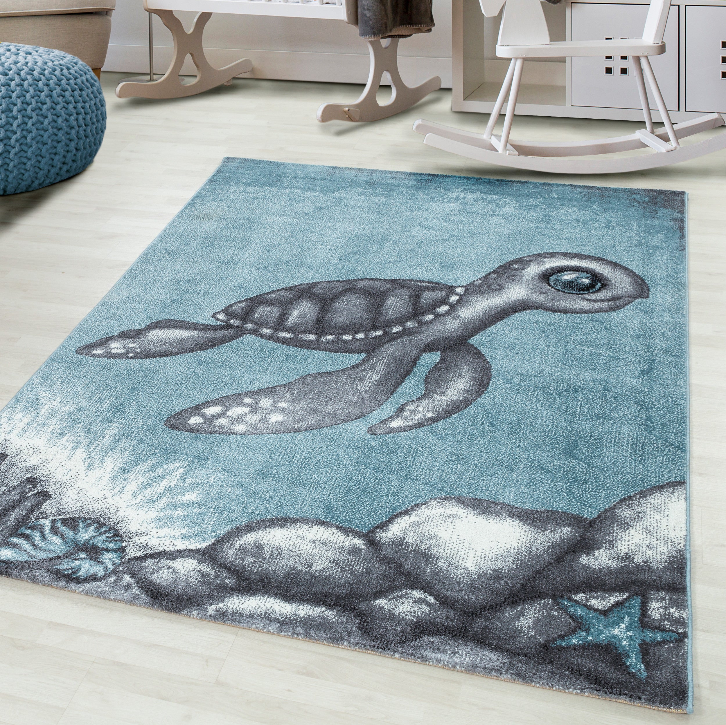Kinder-Teppich Schildkröten Design blau