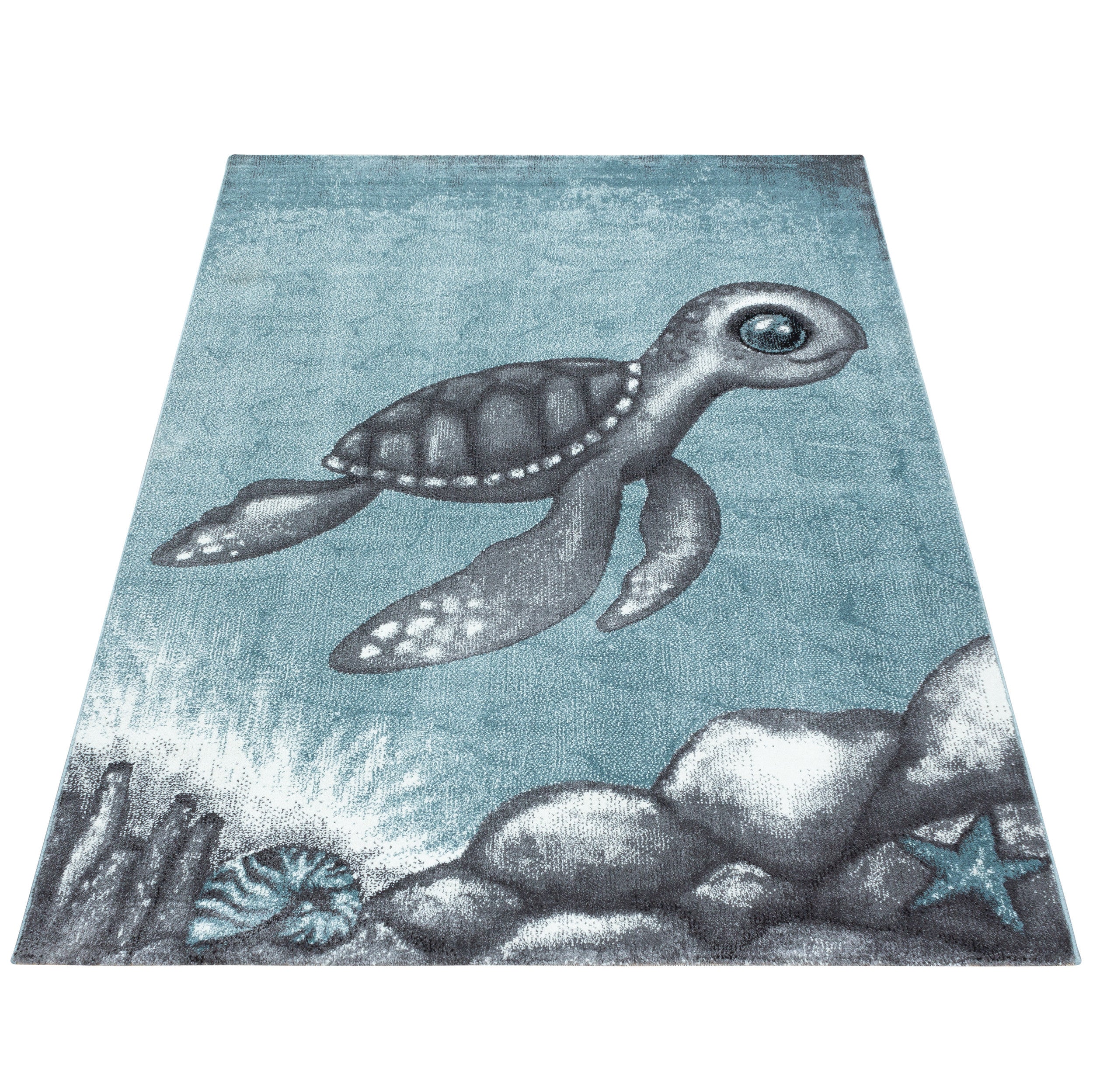 Kinder-Teppich Schildkröten Design blau
