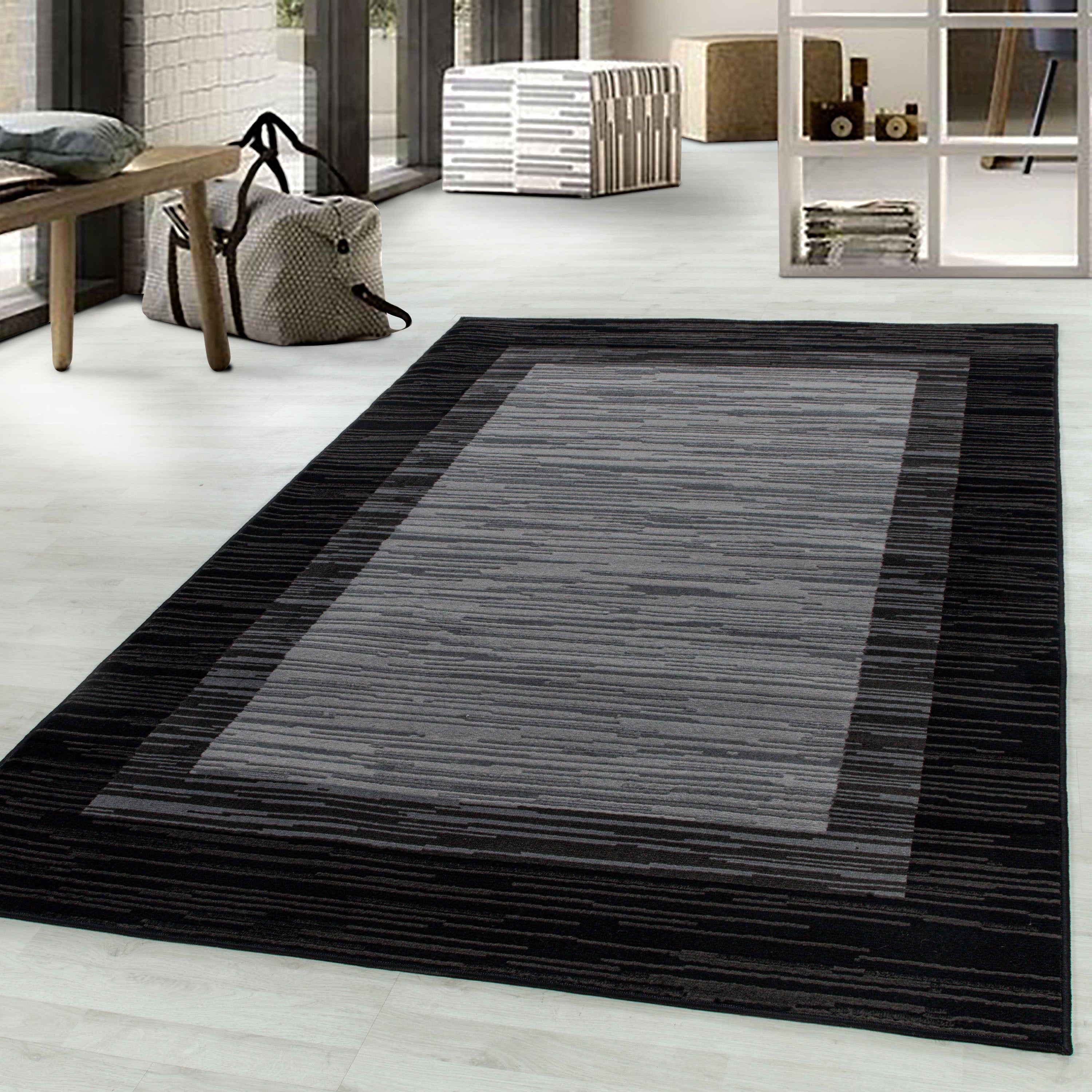 Kurzflor-Teppich Geometrisches Design schwarz und grau