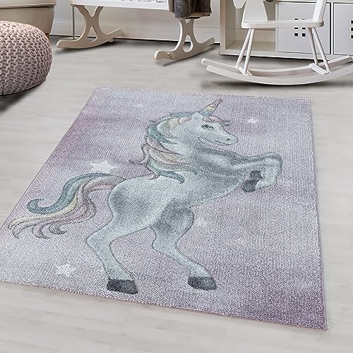Kinder-Teppich niedliches Einhorn Design in verschiedenen Farben
