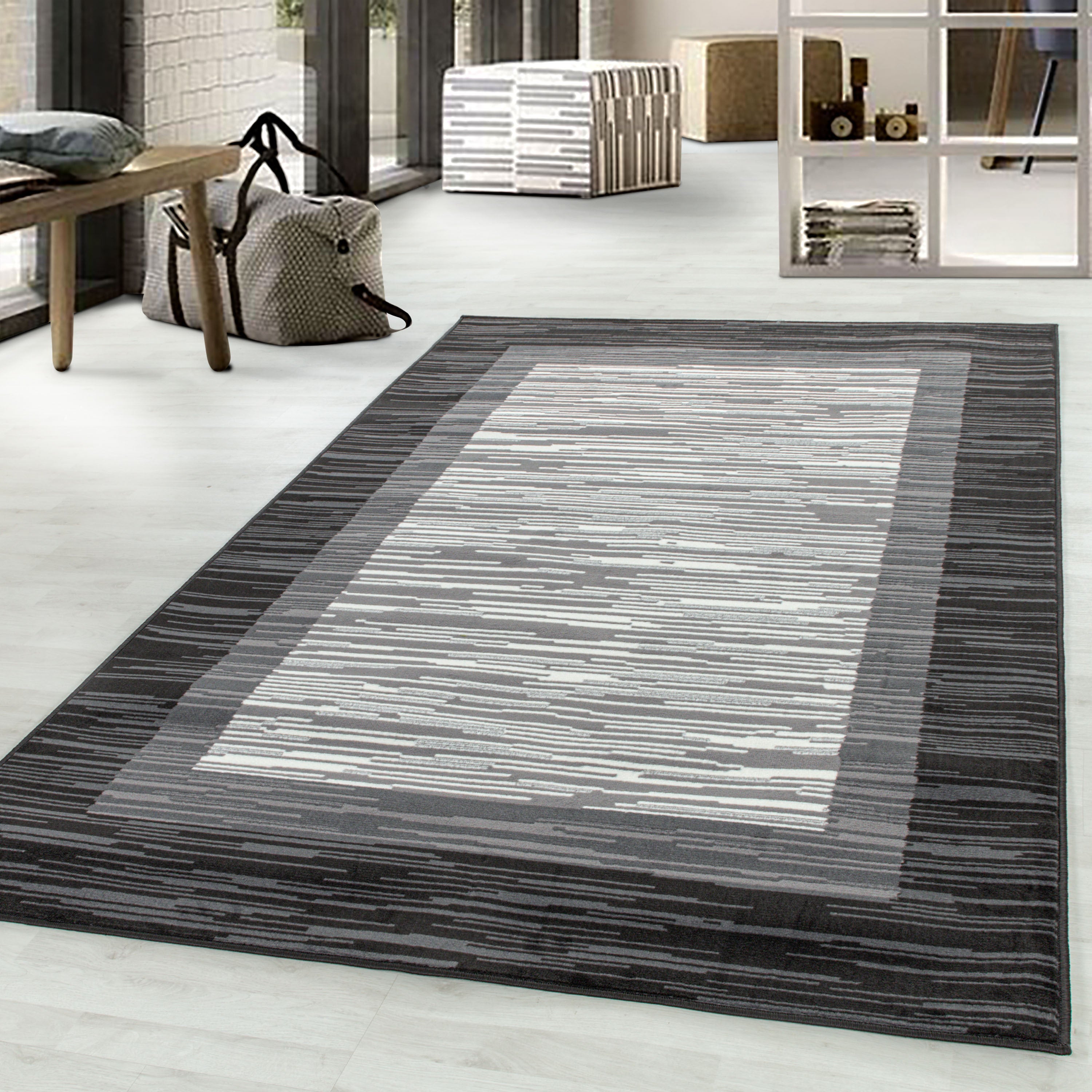 Kurzflor-Teppich Geometrisches Design schwarz und grau