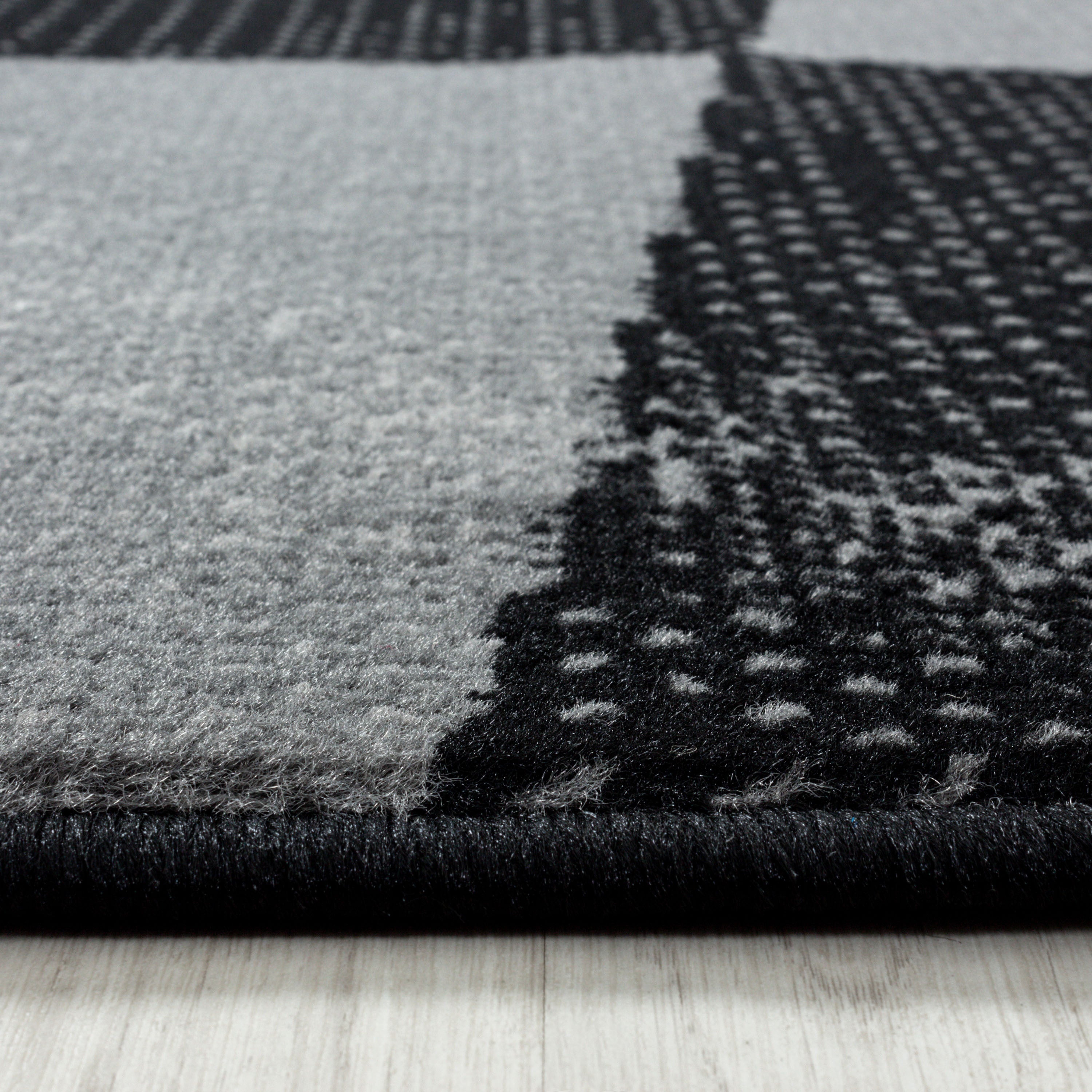 Kurzflor-Teppich in Stein-Optik grau und schwarz