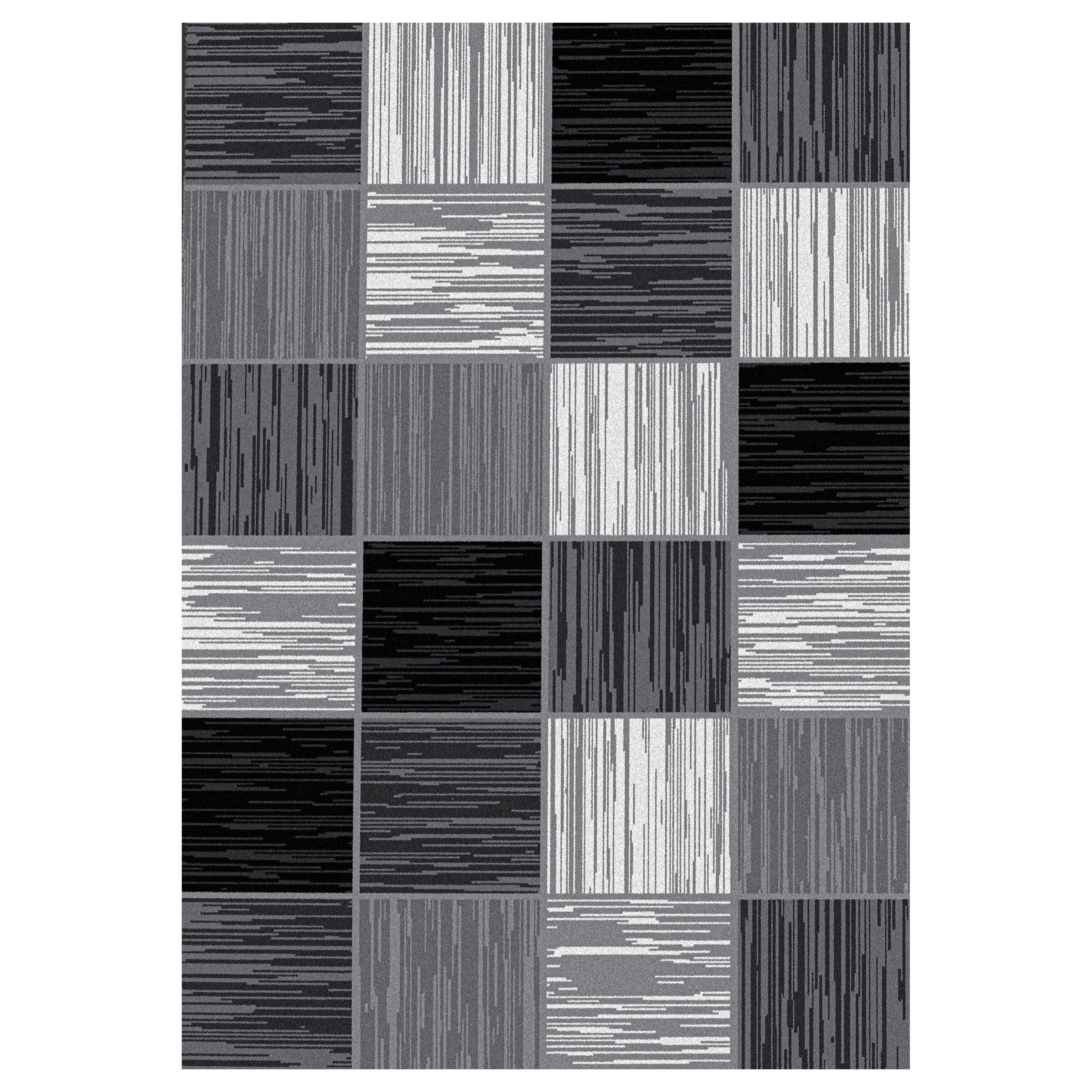 Kurzflor-Teppich Kachel Muster schwarz