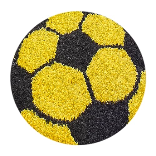 Stilvoll Günstig by ELMM Kinder Teppich Kinderzimmer für Jungs und Mädchen weich Fußball-Design bunt aus Regenbogen Fußball UVM. aus Polypropylen