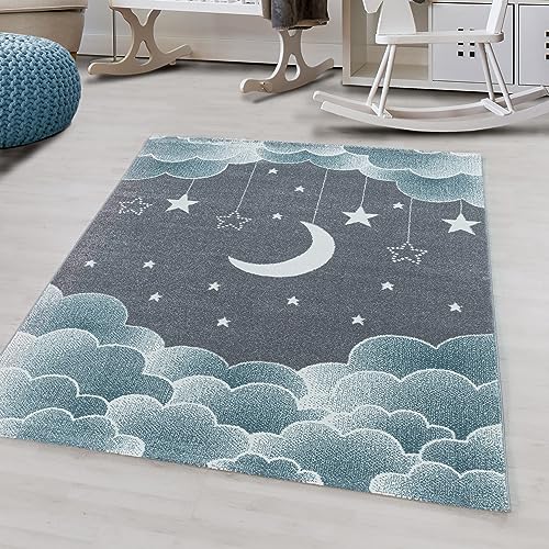 Kinder-Teppich Mond und Sterne Design in verschiedenen Farben