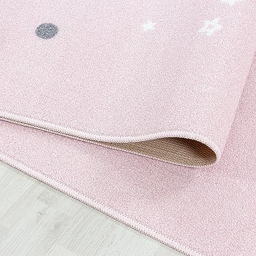 Kinder-Teppich lachender Stern in blau rosa und grau