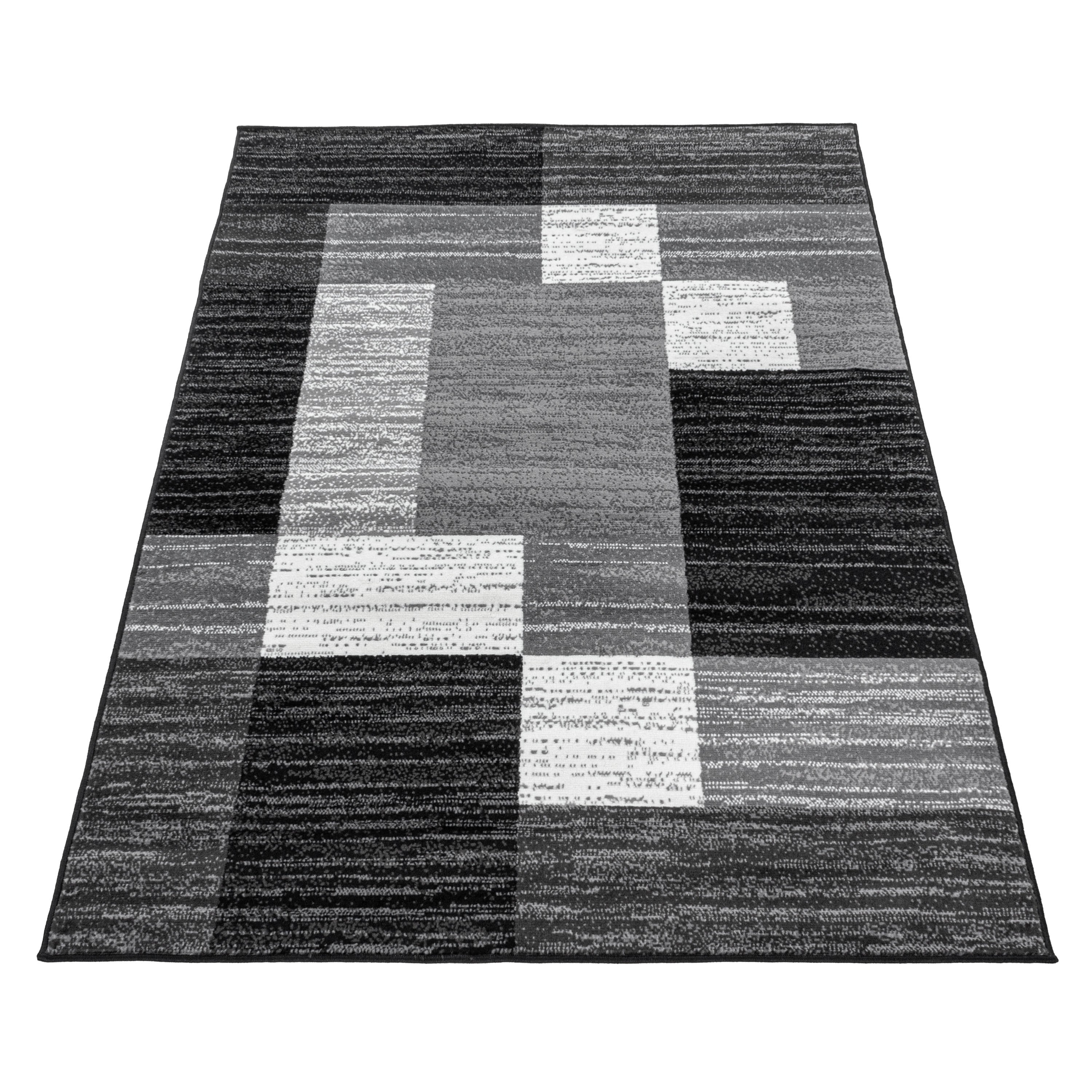 Kurzflor-Teppich elegantes kariertes Design schwarz