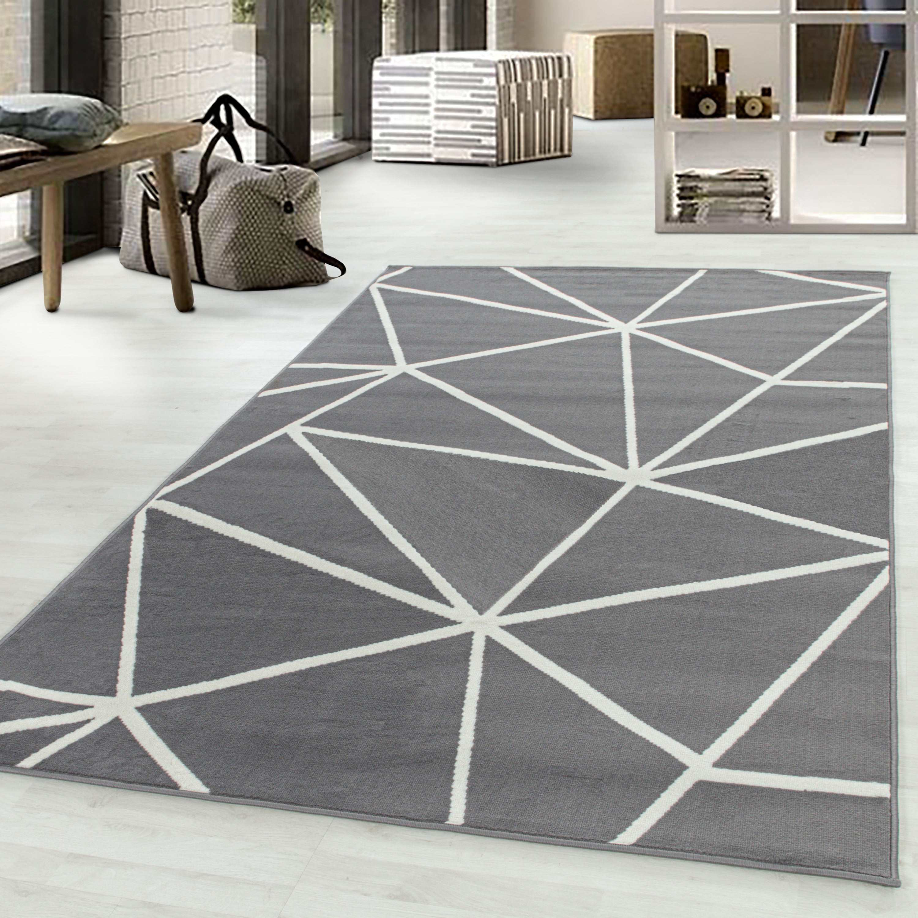 Kurzflor-Teppich Geometrisches Design in grau