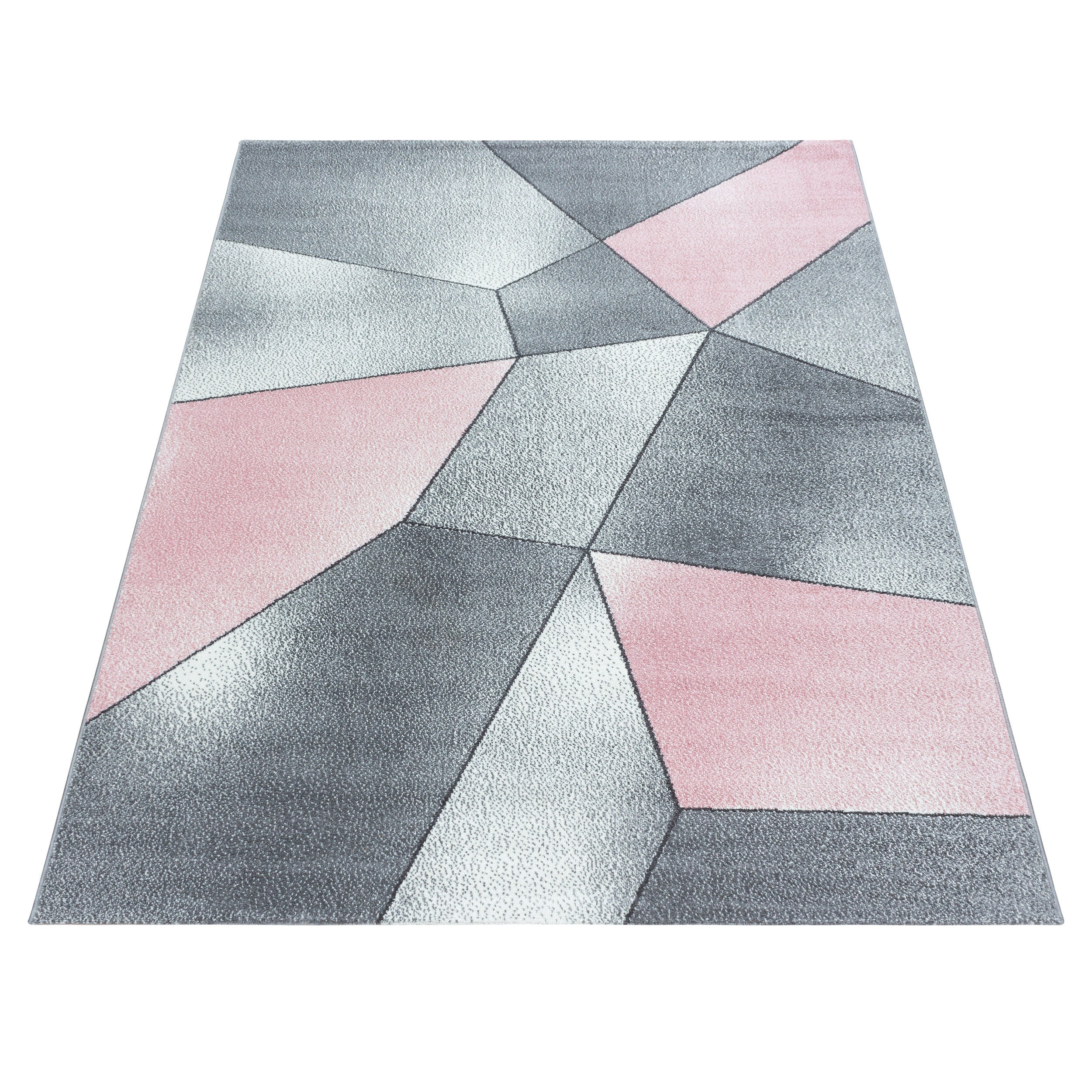 Kurzflor-Teppich Edeles Design grau und rosa