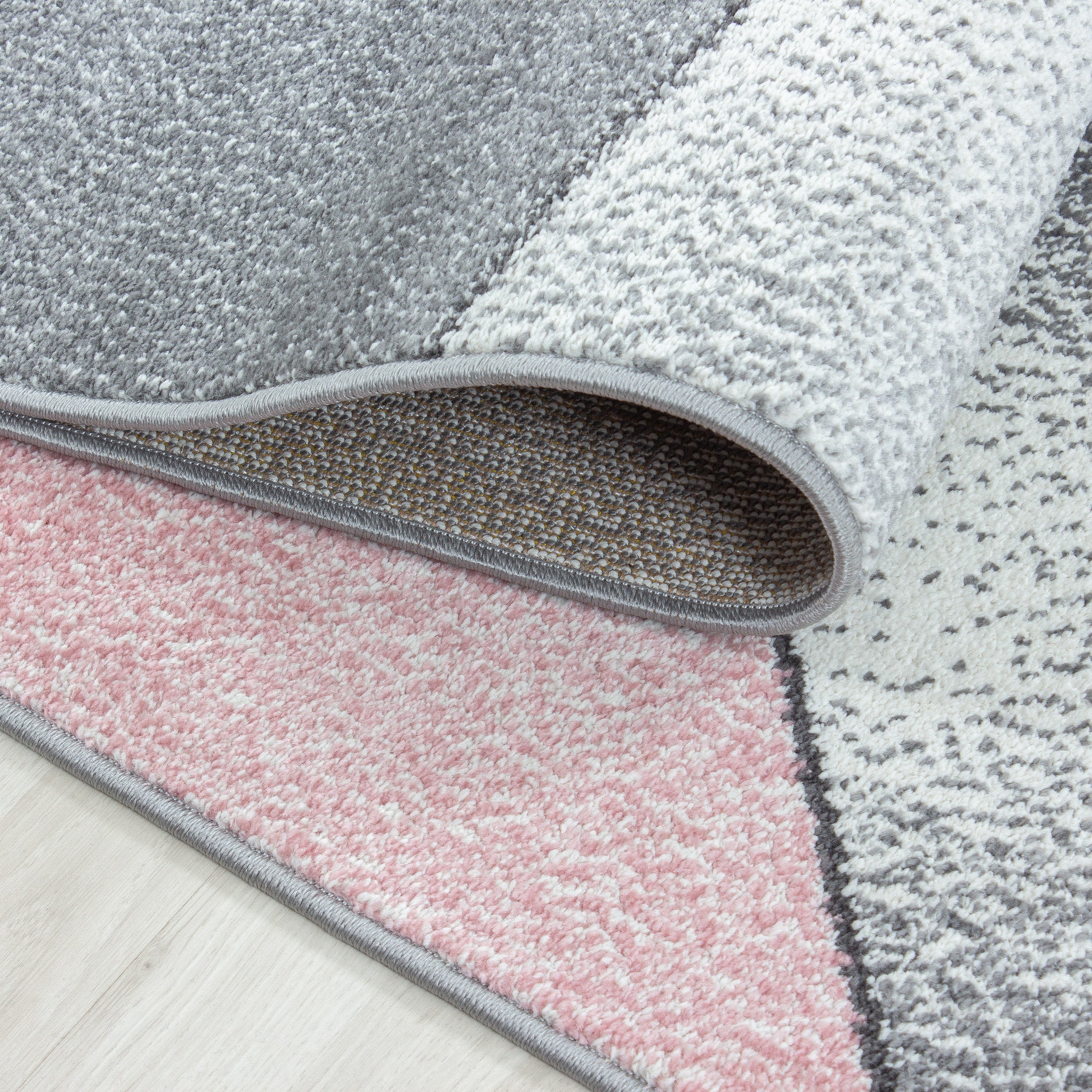 Kurzflor-Teppich Edeles Design grau und rosa