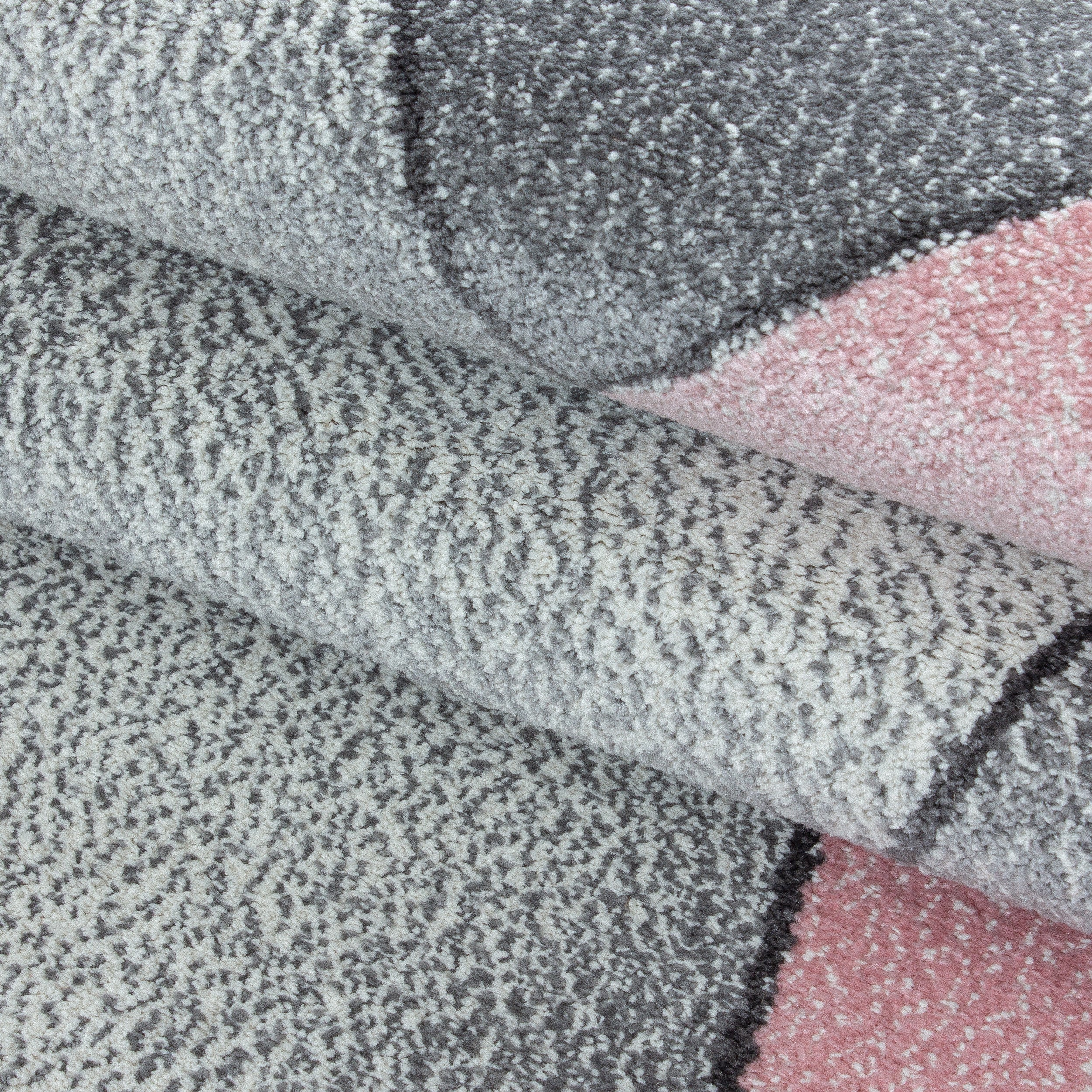 Kurzflor-Teppich Edeles Design grau und rosa
