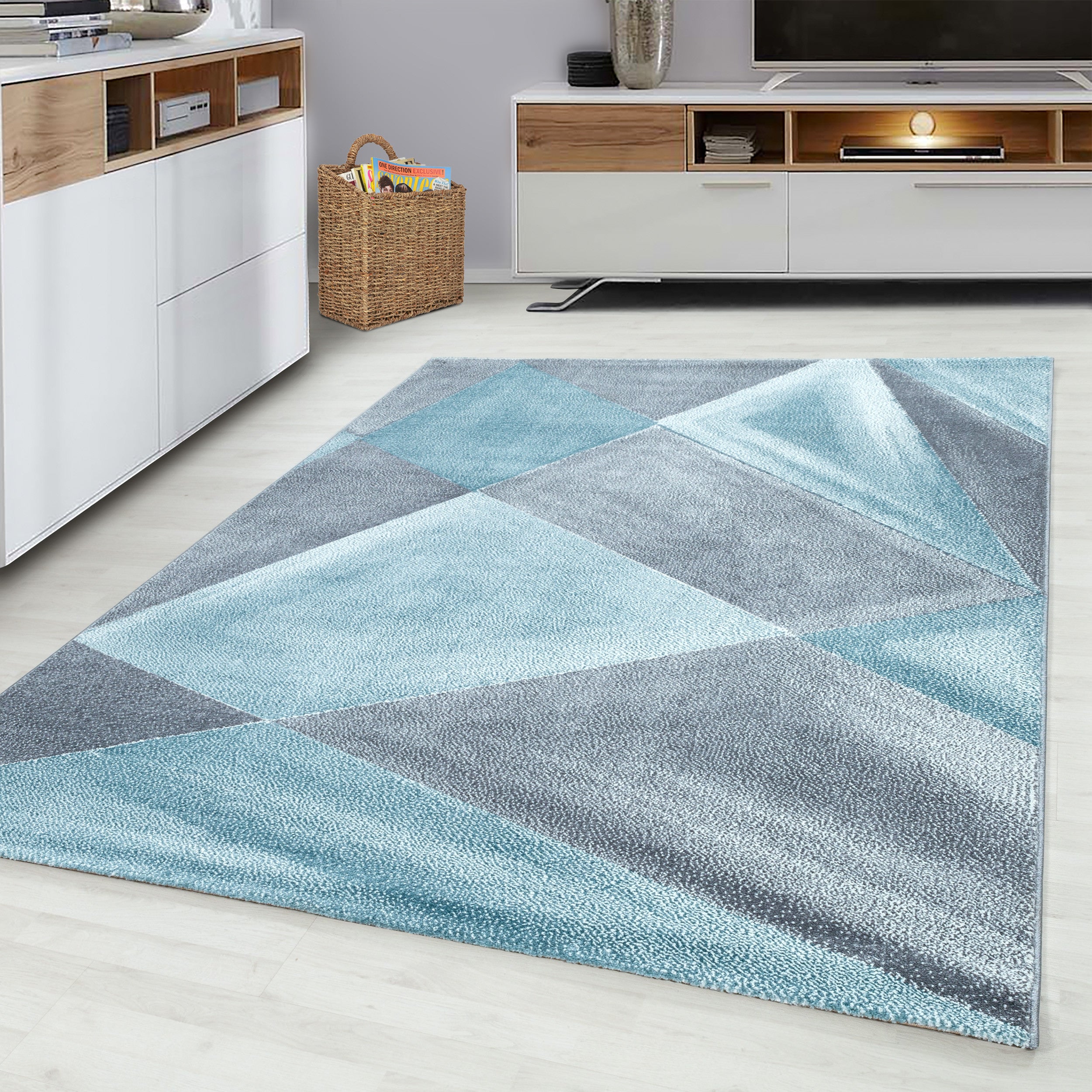 Kurzflor-Teppich modernes Design in blau und rosa