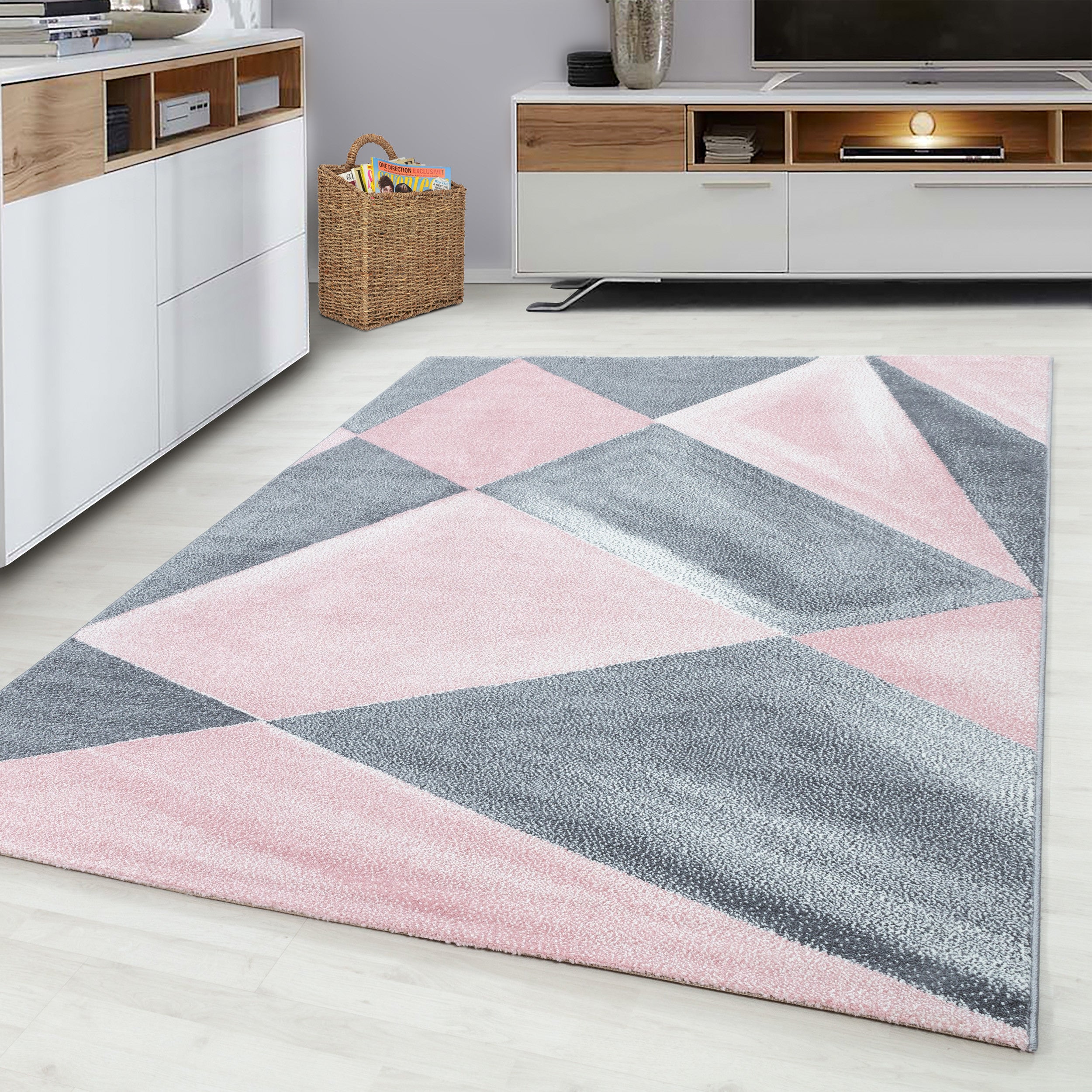 Kurzflor-Teppich modernes Design in blau und rosa