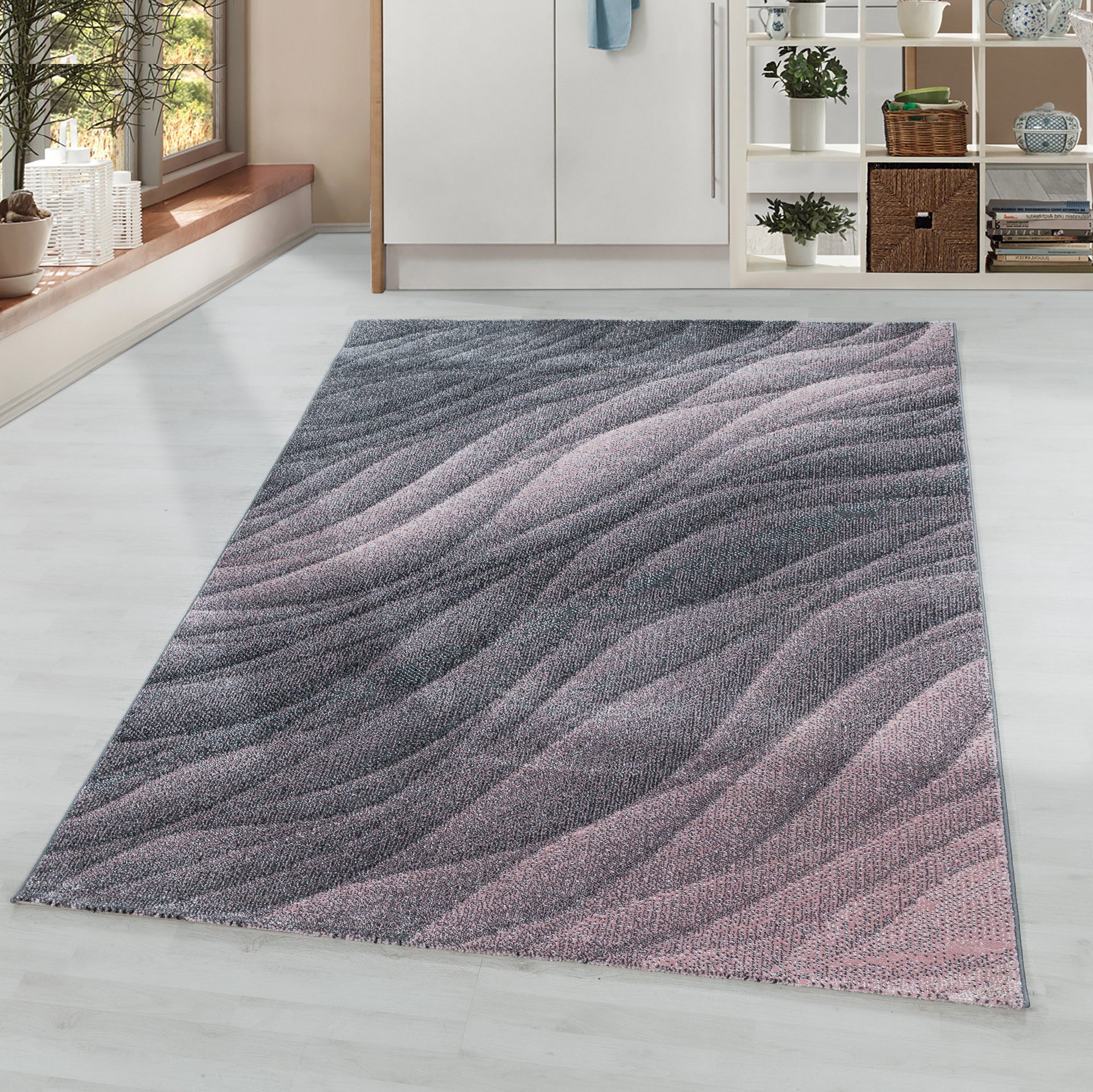 Kurzflor-Teppich für kreative Räume mit Wellen Abstraktion