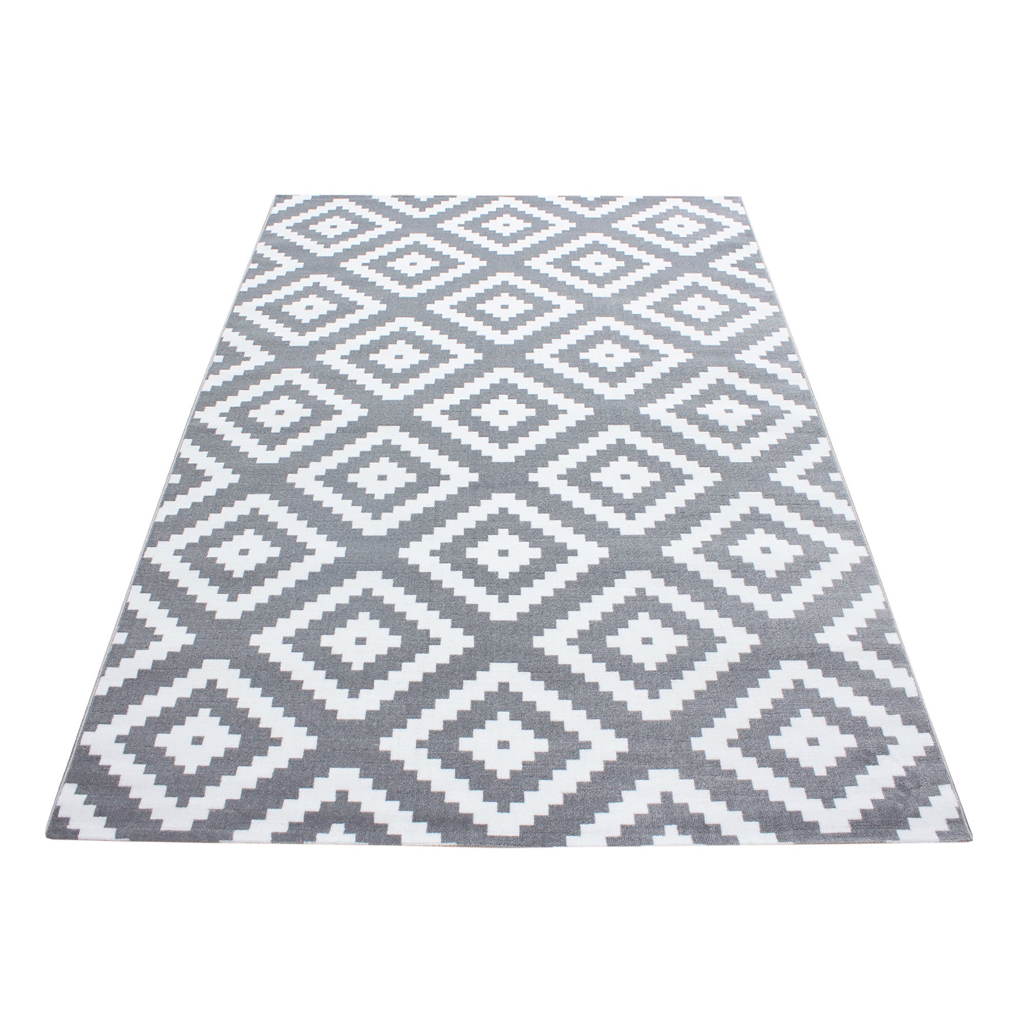 Kurzflor-Teppich karo Design in grau und rosa