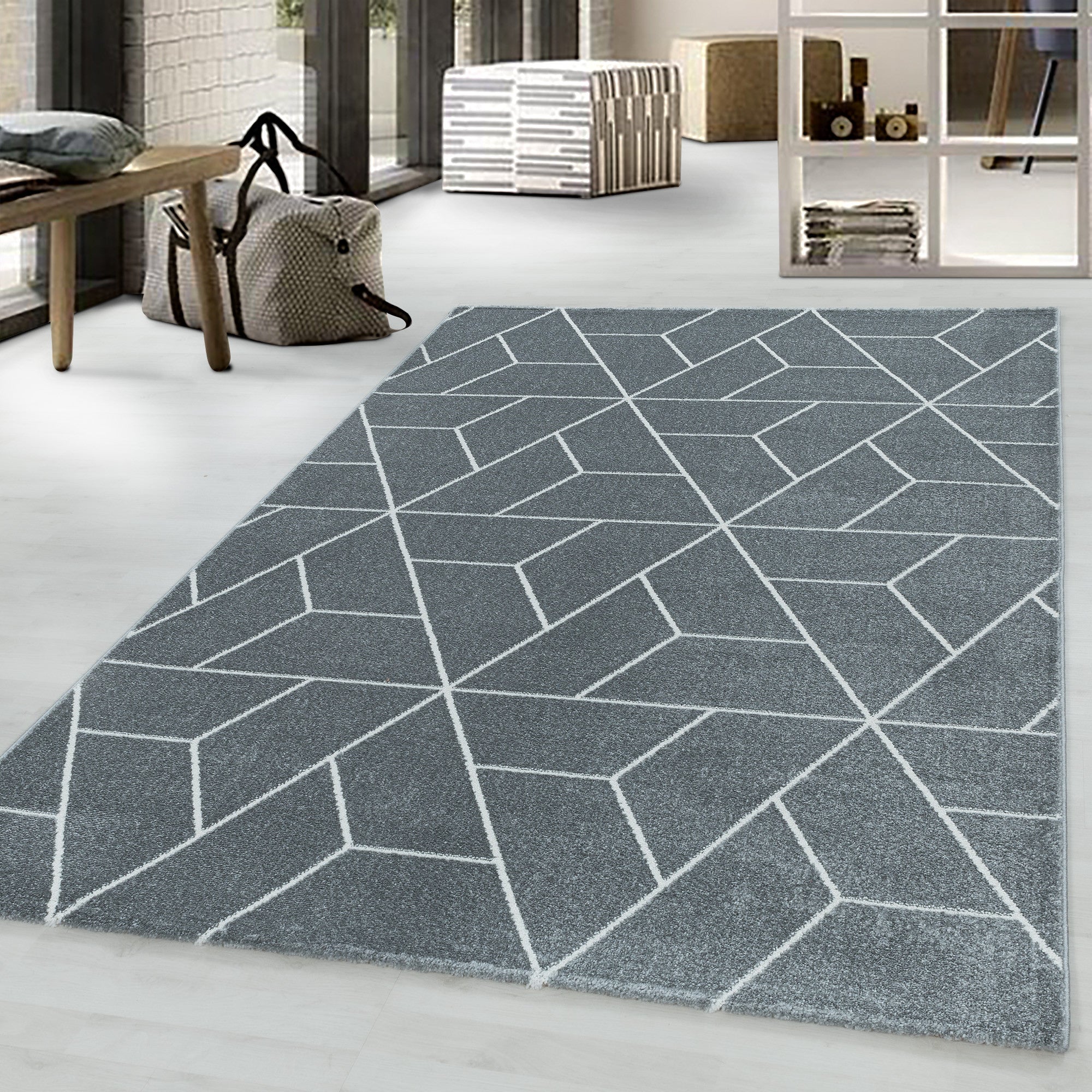 Kurzflor-Teppich im geometrisches Design modern