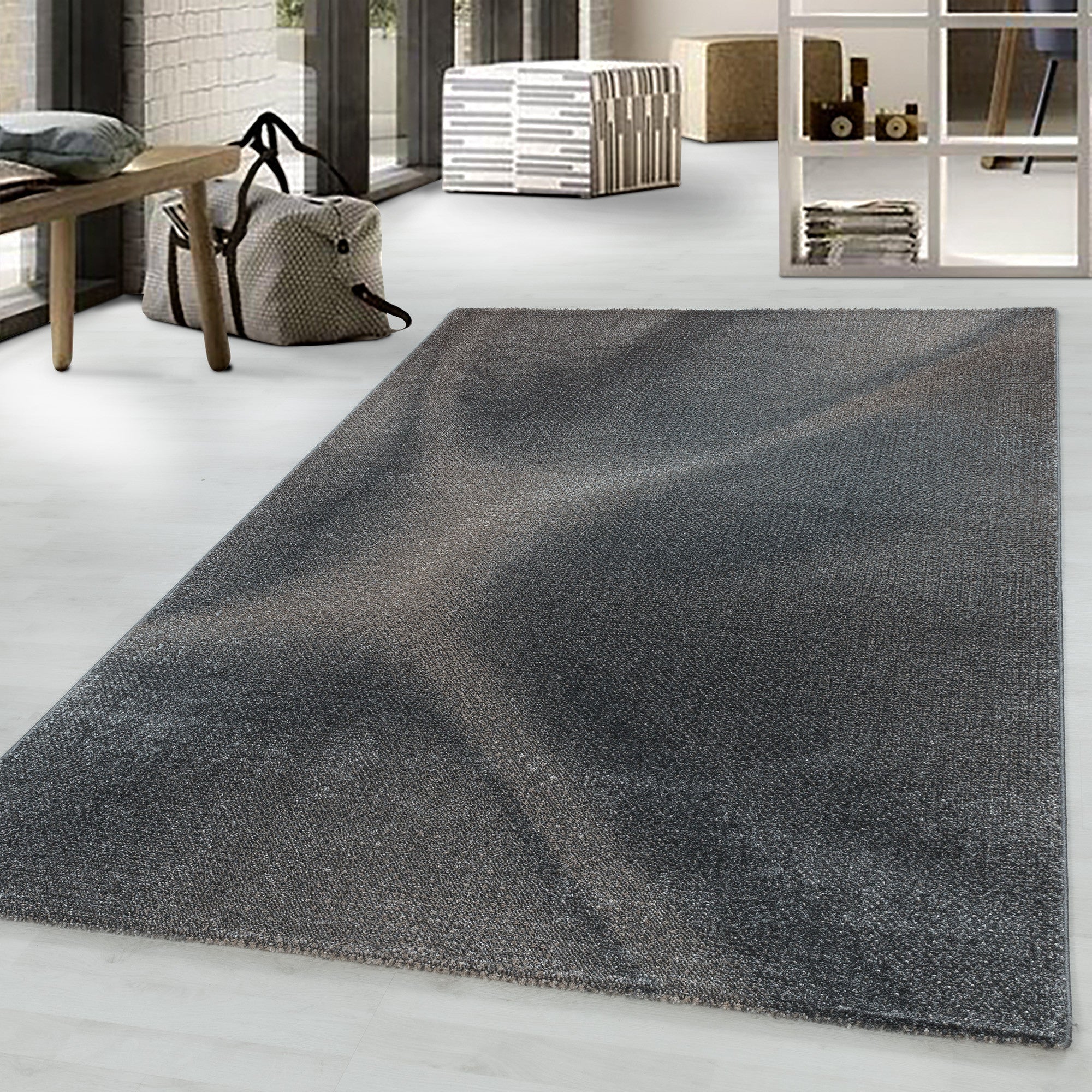 Kurzflor-Teppich abstraktes Design braun und blau