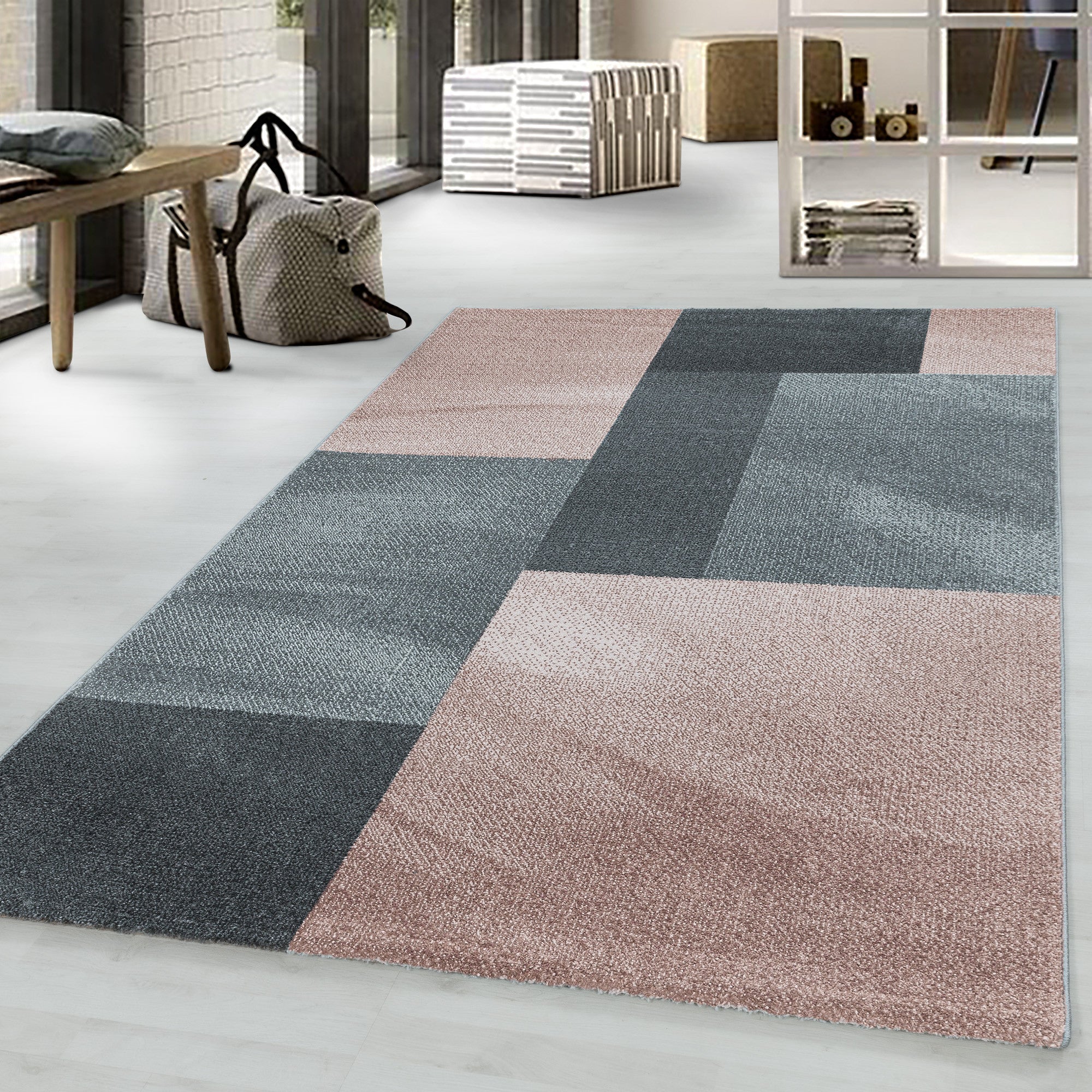 Kurzflor-Teppich modernes kariertes Design diverse Farben