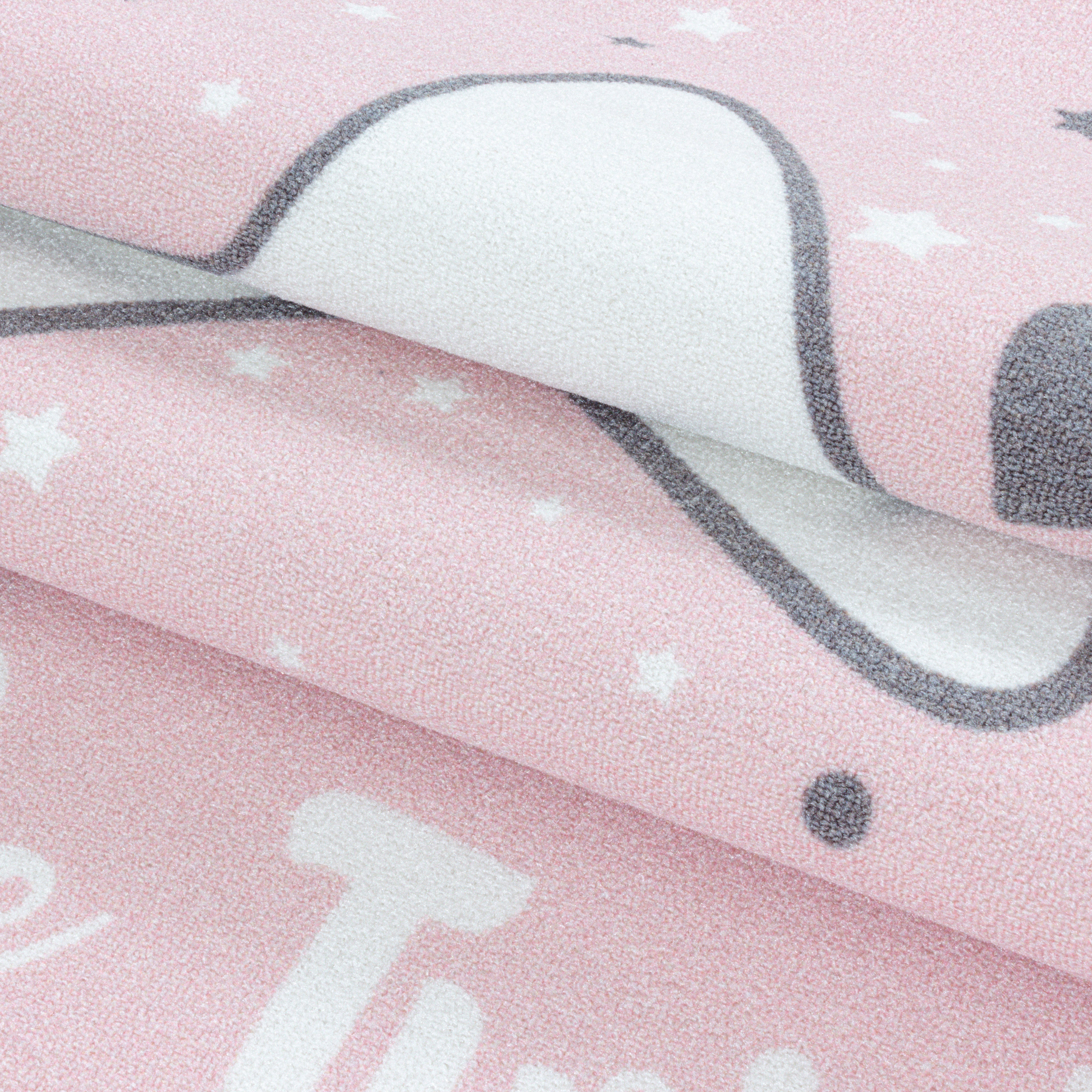 Kinder-Teppich lachender Stern in blau rosa und grau