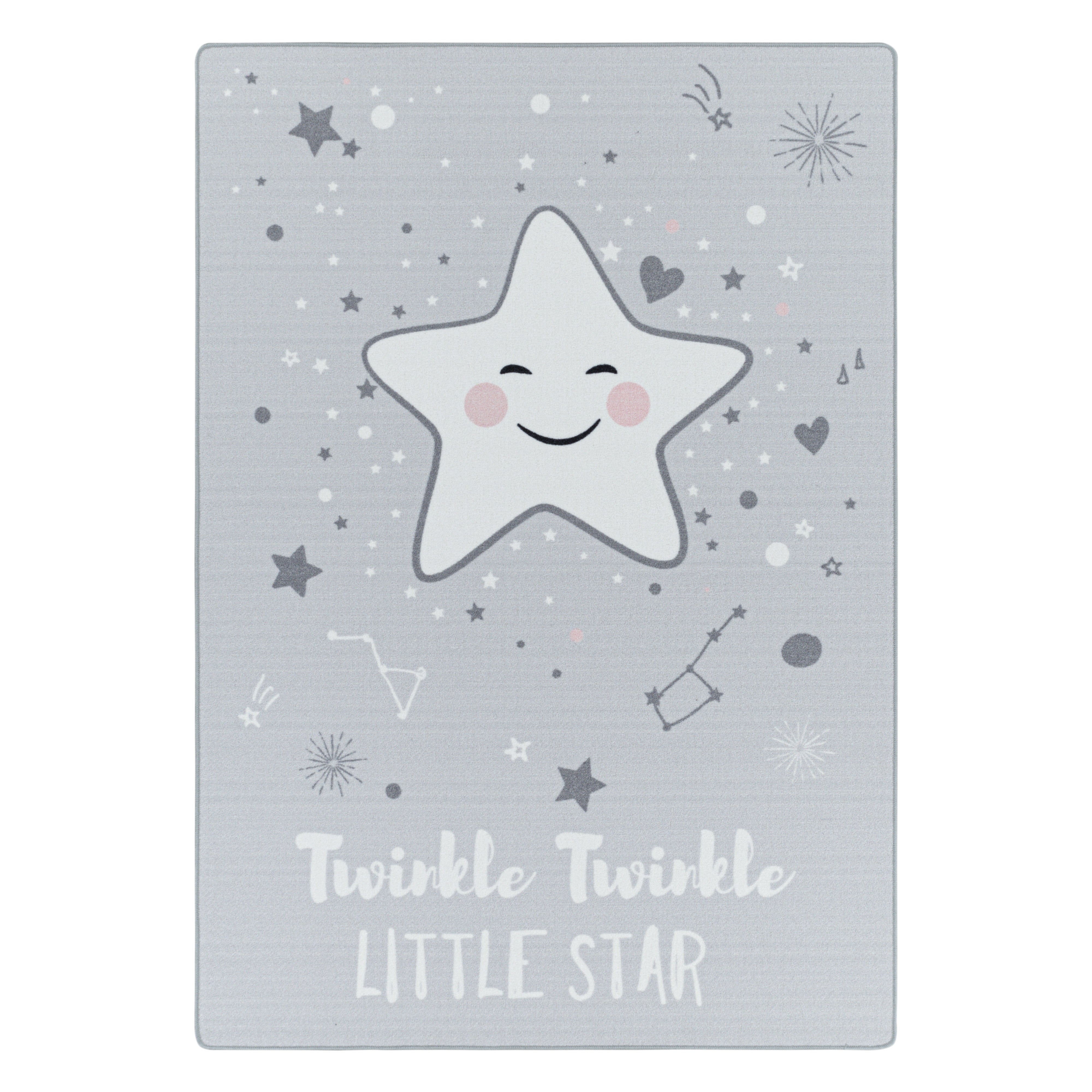 Kinder-Teppich lachender Stern in blau rosa und grau