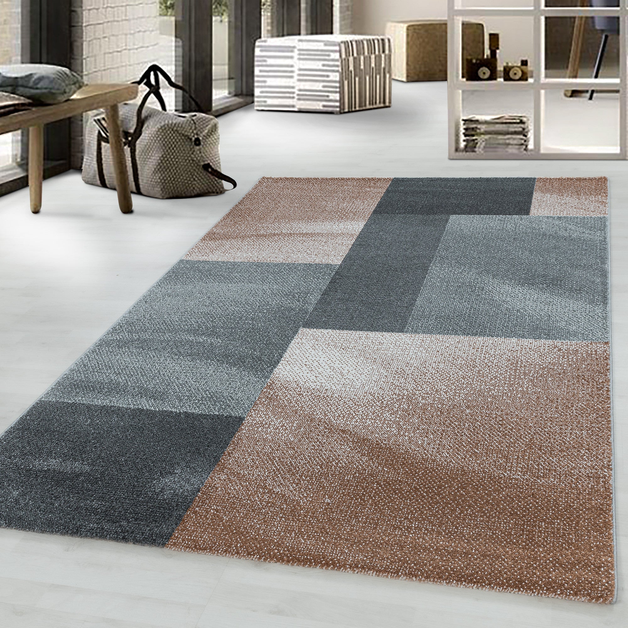 Kurzflor-Teppich modernes kariertes Design diverse Farben