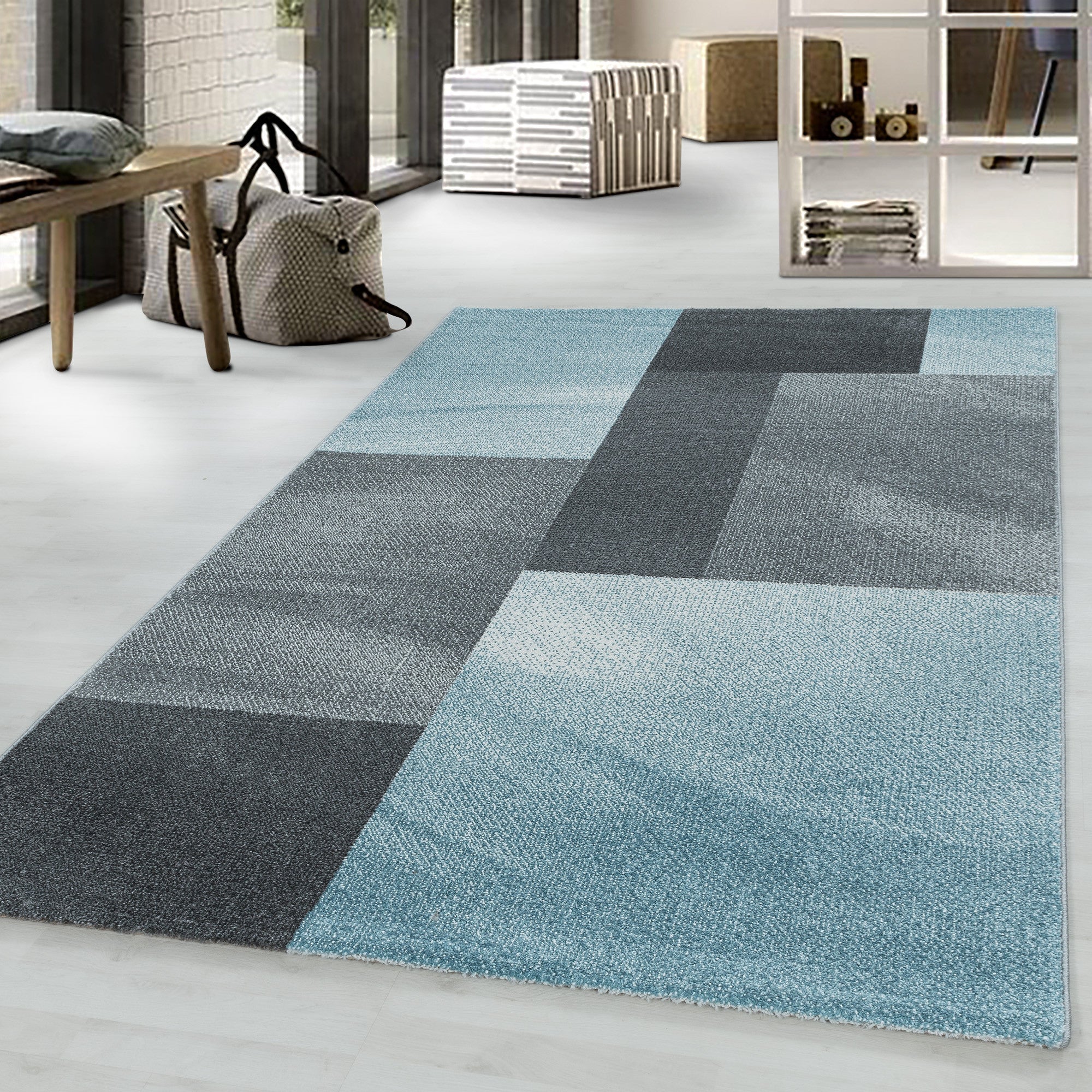Kurzflor-Teppich modernes kariertes Design diverse Farben