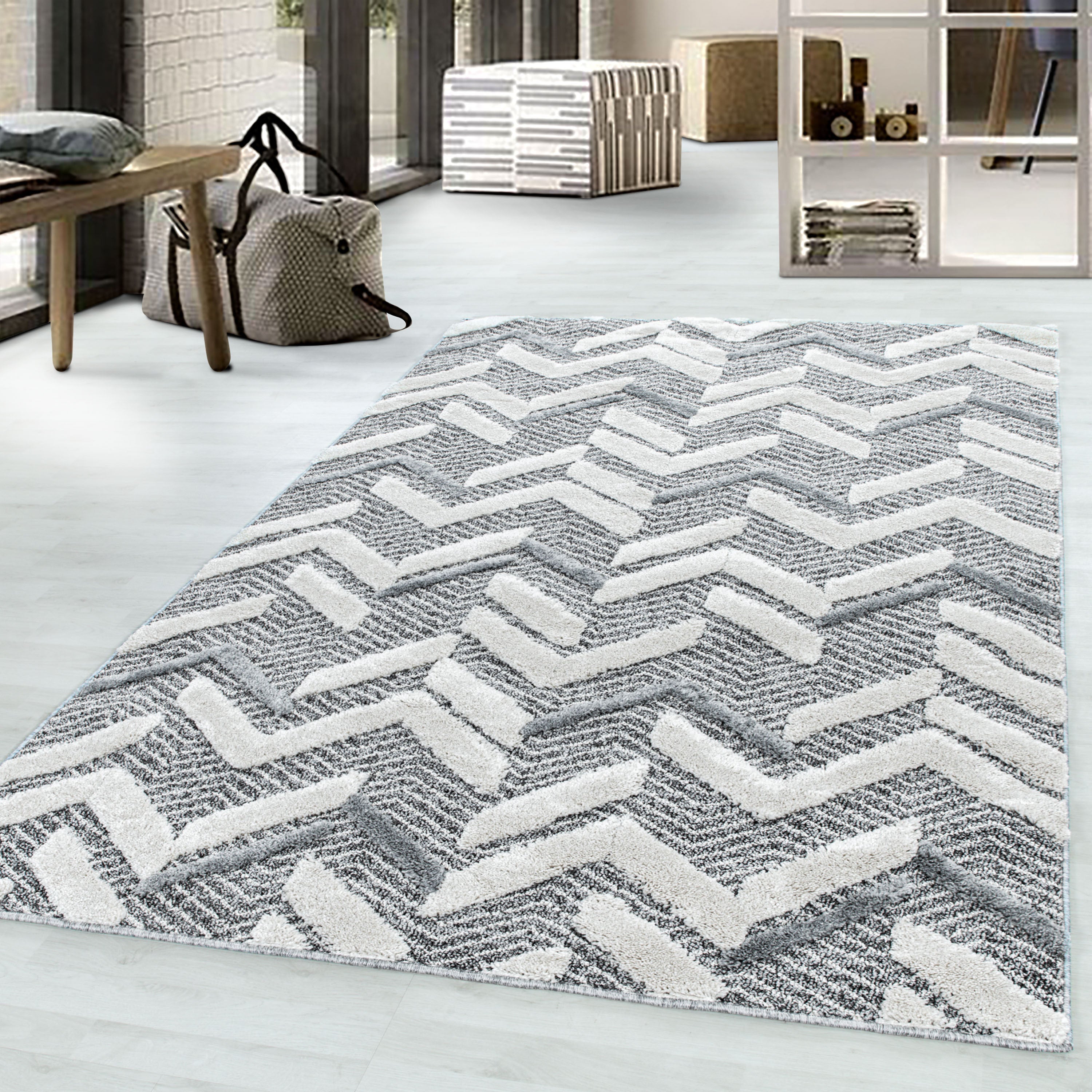 Hochflor-Teppich im Berber Design angenehm grau
