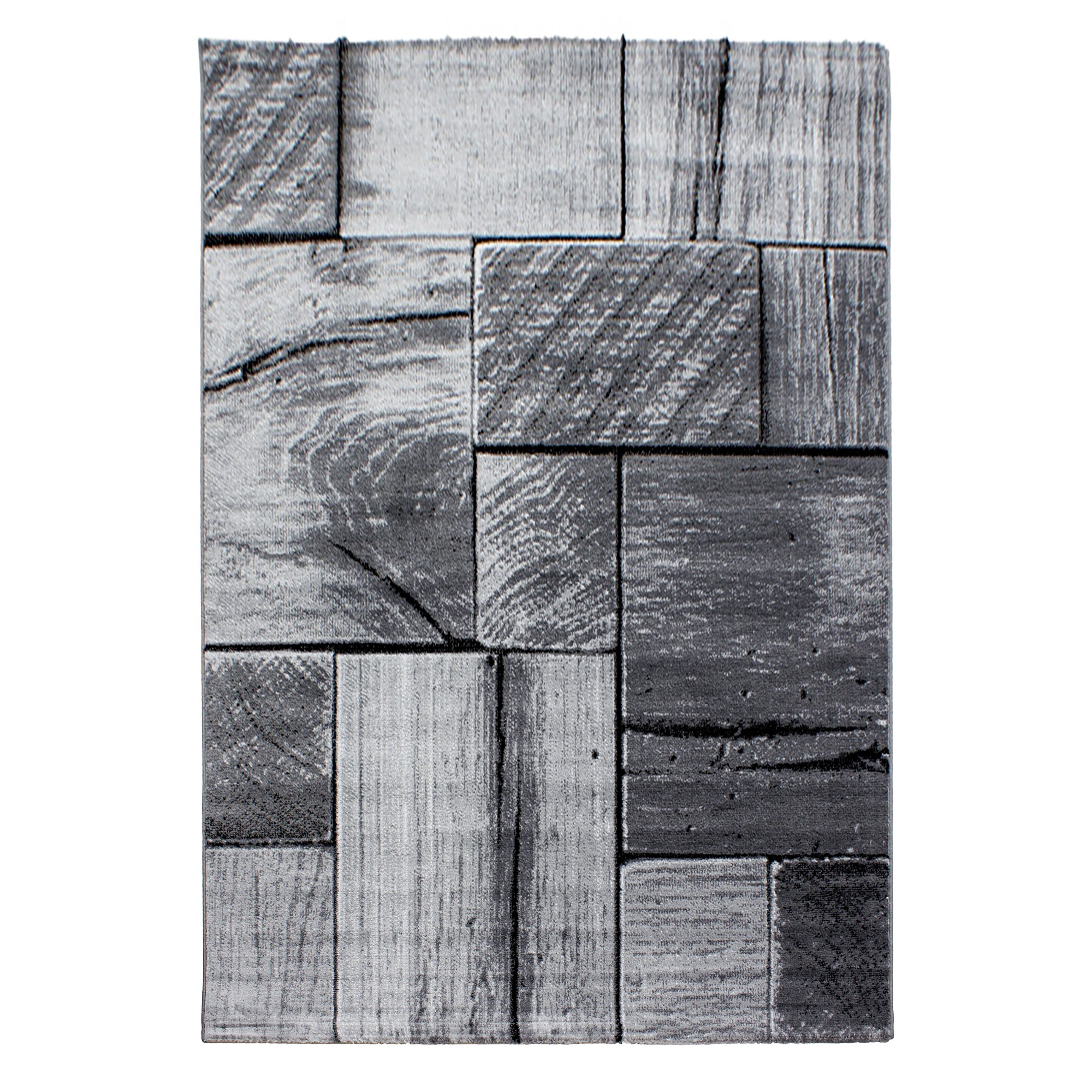 Kurzflor-Teppich Holz-Design grau
